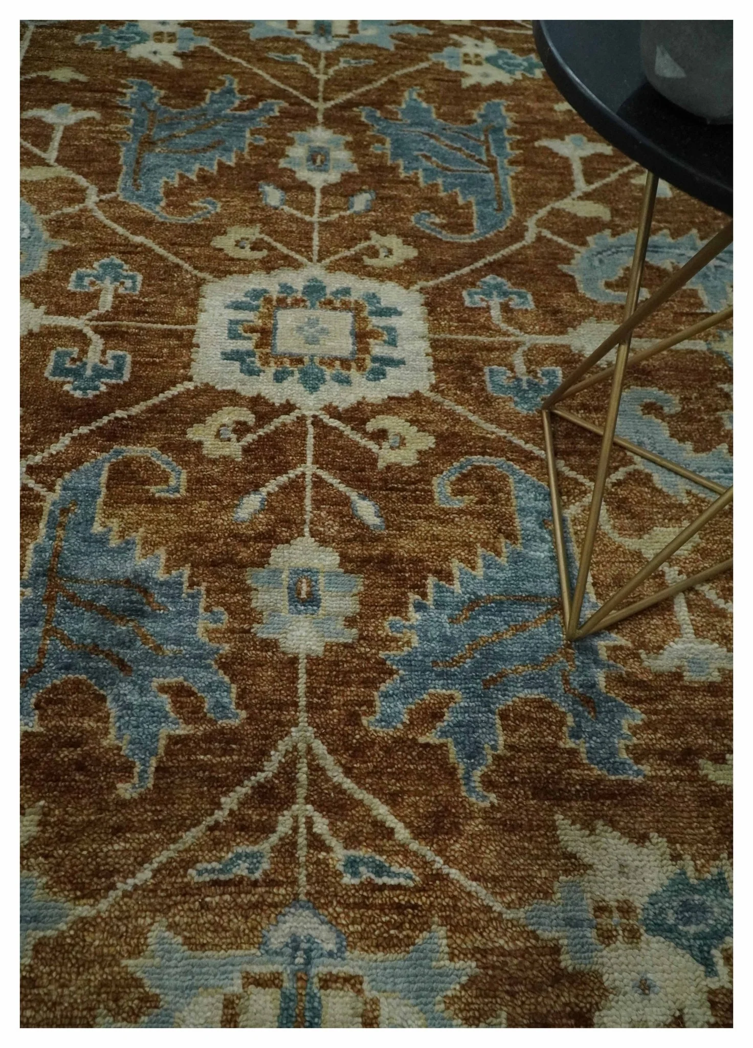 Large Rust and Blue 9x12 Hand Knotted Traditional Wool Turkish Design Area Rug - Image 2