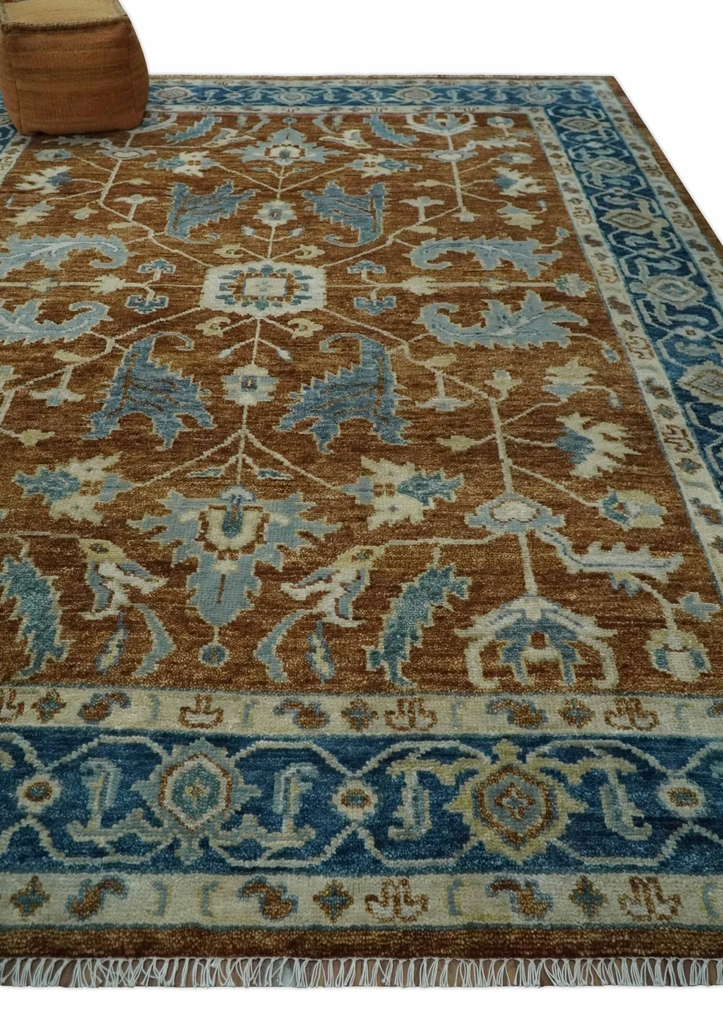 Large Rust and Blue 9x12 Hand Knotted Traditional Wool Turkish Design Area Rug - Image 3