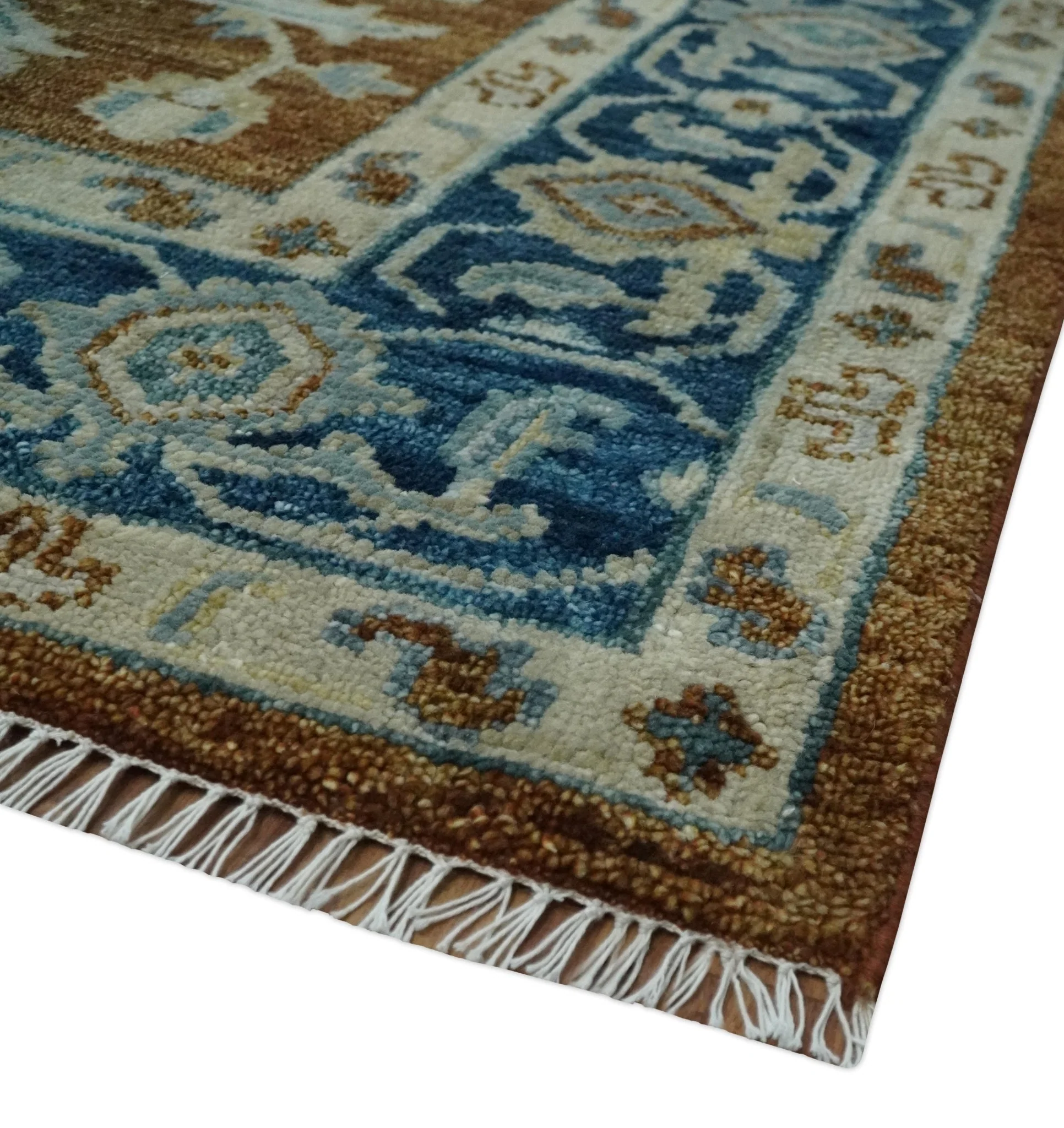 Large Rust and Blue 9x12 Hand Knotted Traditional Wool Turkish Design Area Rug - Image 5