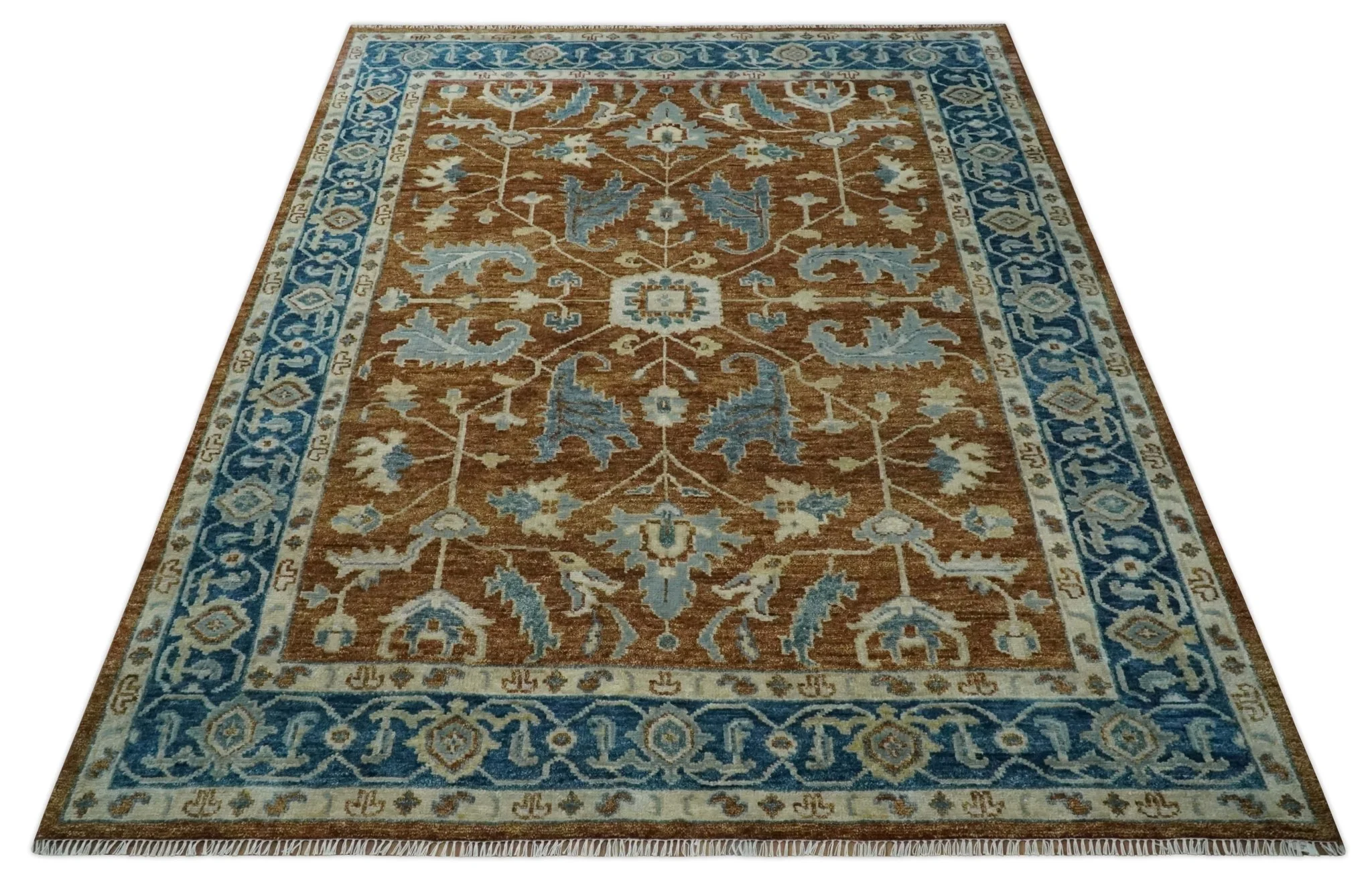 Large Rust and Blue 9x12 Hand Knotted Traditional Wool Turkish Design Area Rug - Image 8