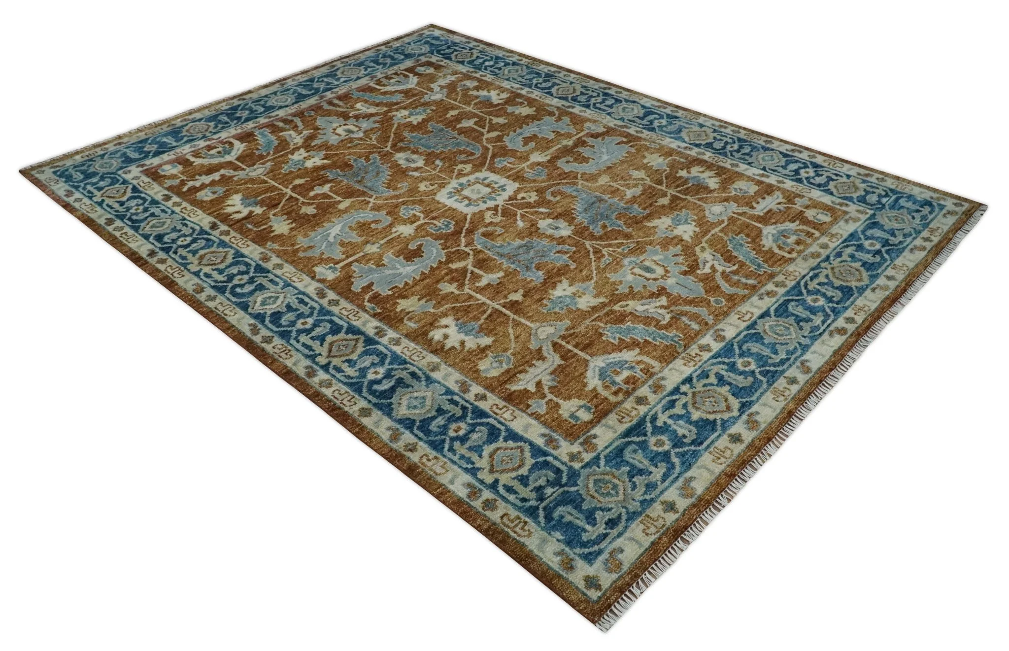 Large Rust and Blue 9x12 Hand Knotted Traditional Wool Turkish Design Area Rug - Image 9