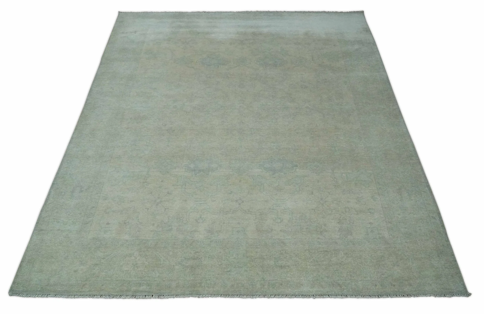Antique look Beige and Gray Hand Knotted Oriental Oushak 8x10 wool Area Rug - Image 10
