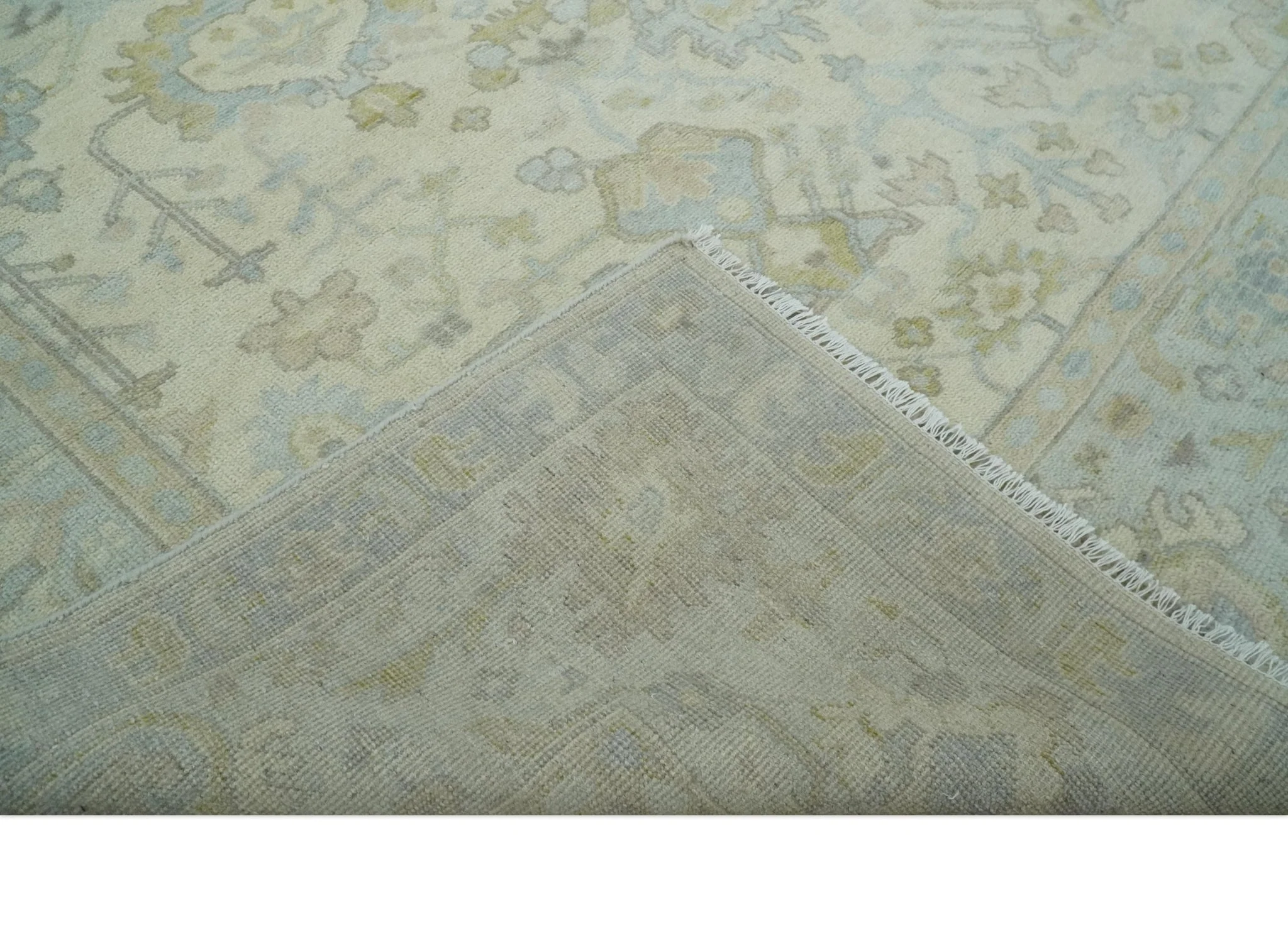 Antique style Beige and Gray Hand knotted 9x12 Oushak wool Area Rug - Image 7