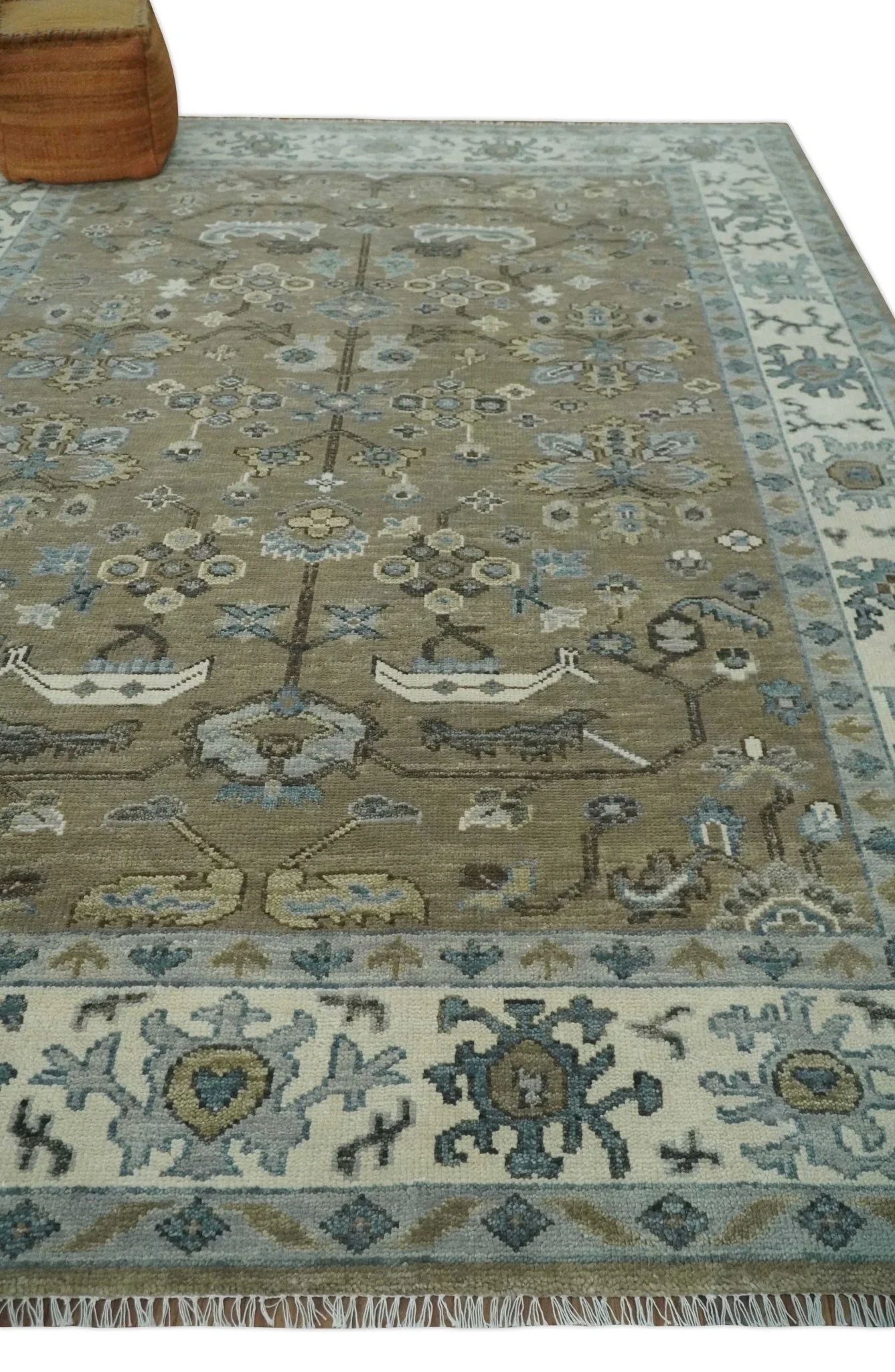 Custom Made Antique look Hand Knotted Beige, Ivory and Silver Oriental Oushak Multi Size Traditional Wool Area Rug - Image 3