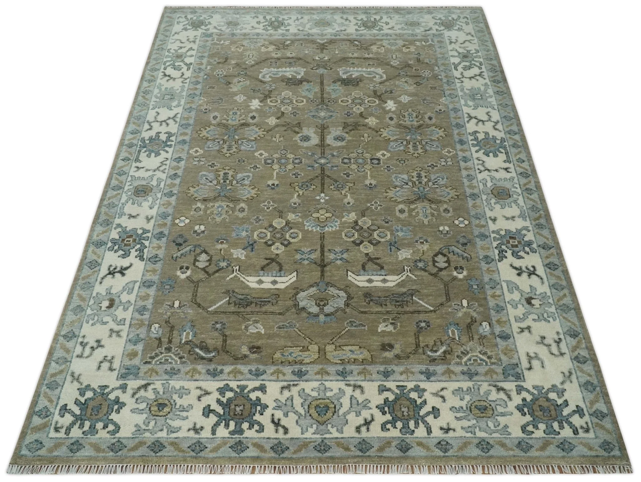 Hand Knotted Beige, Ivory and Silver Oriental Oushak 9x12 Traditional Wool Area Rug - Image 10