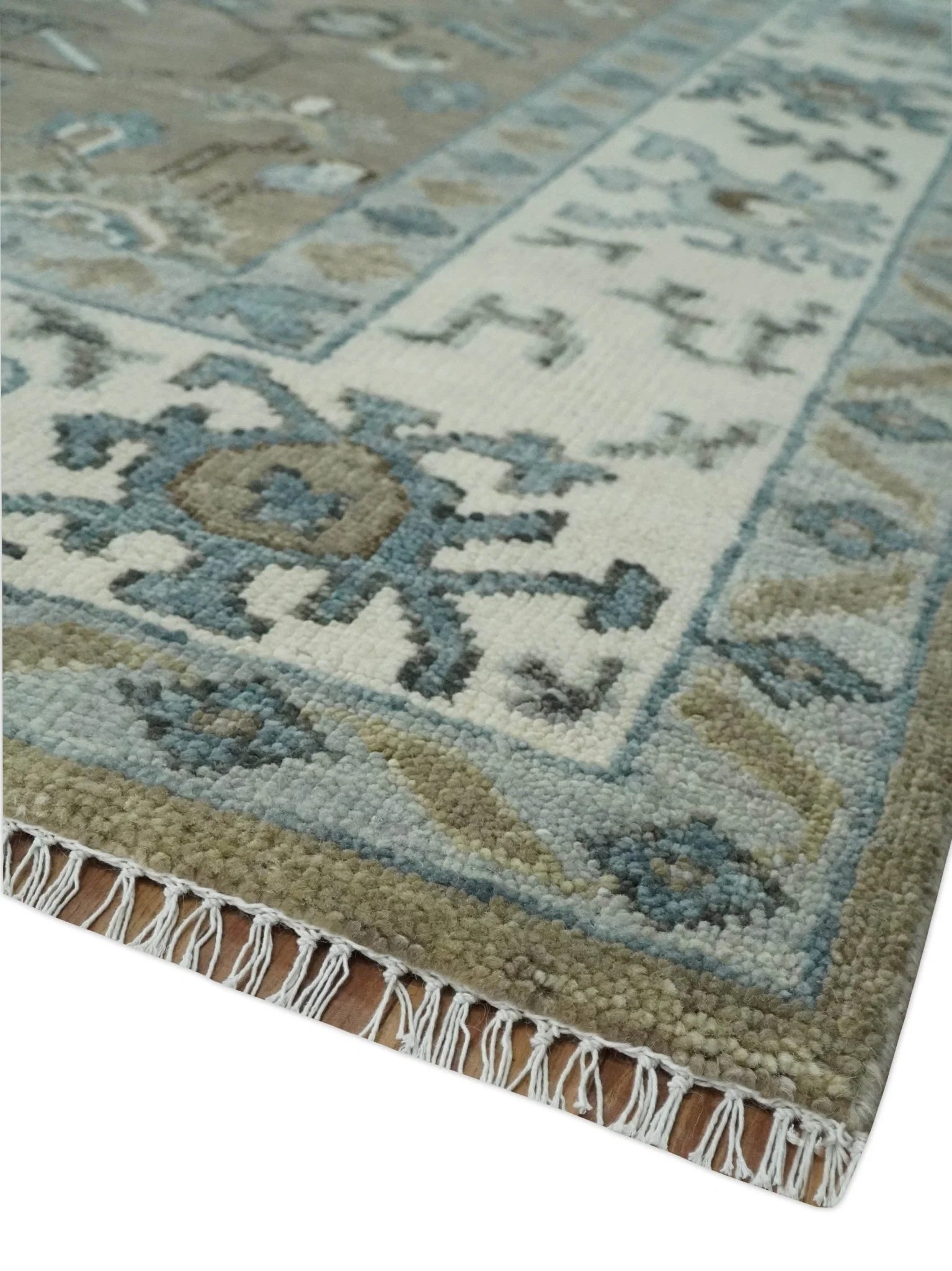 Hand Knotted Beige, Ivory and Silver Oriental Oushak 9x12 Traditional Wool Area Rug - Image 5