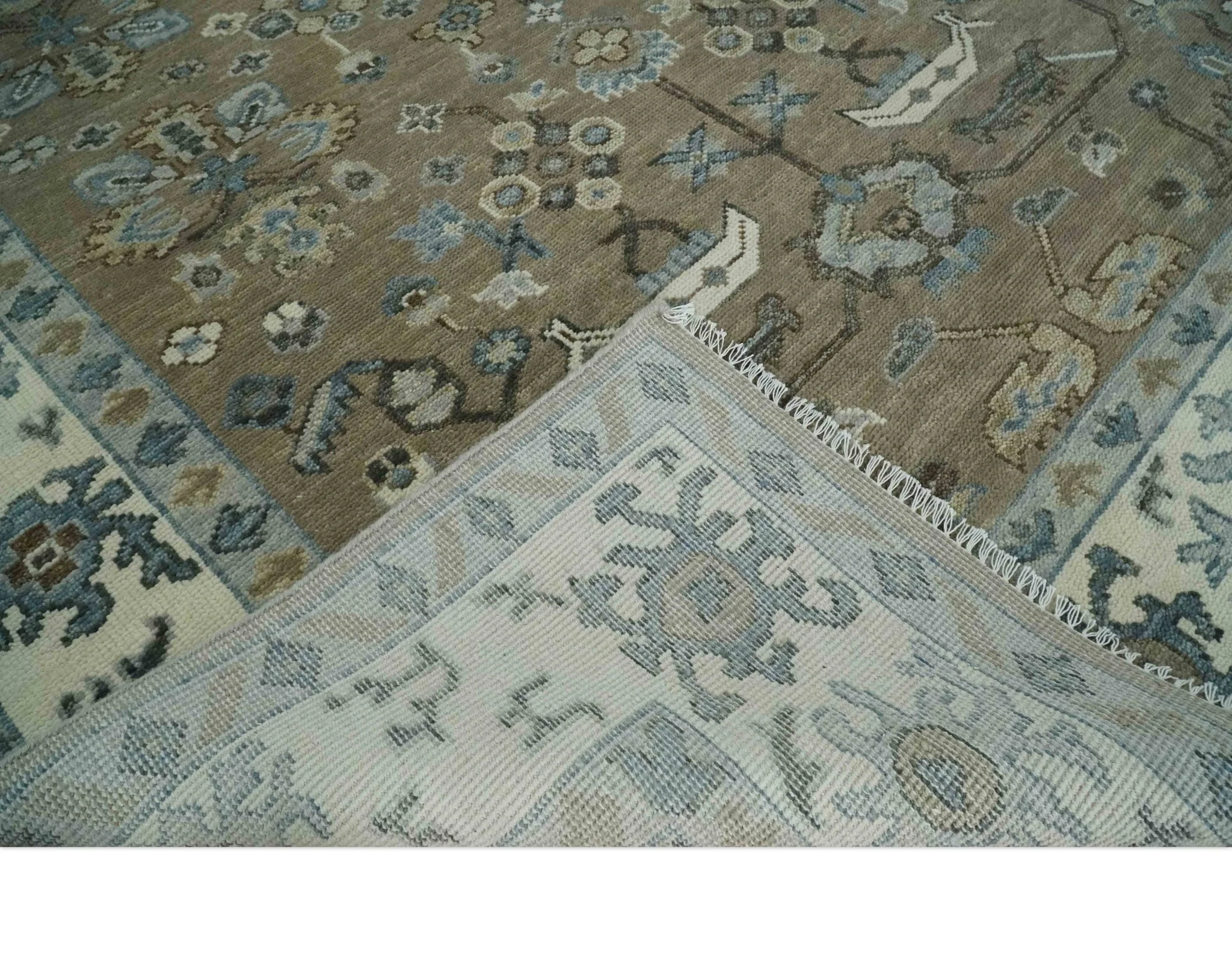 Hand Knotted Beige, Ivory and Silver Oriental Oushak 9x12 Traditional Wool Area Rug - Image 7