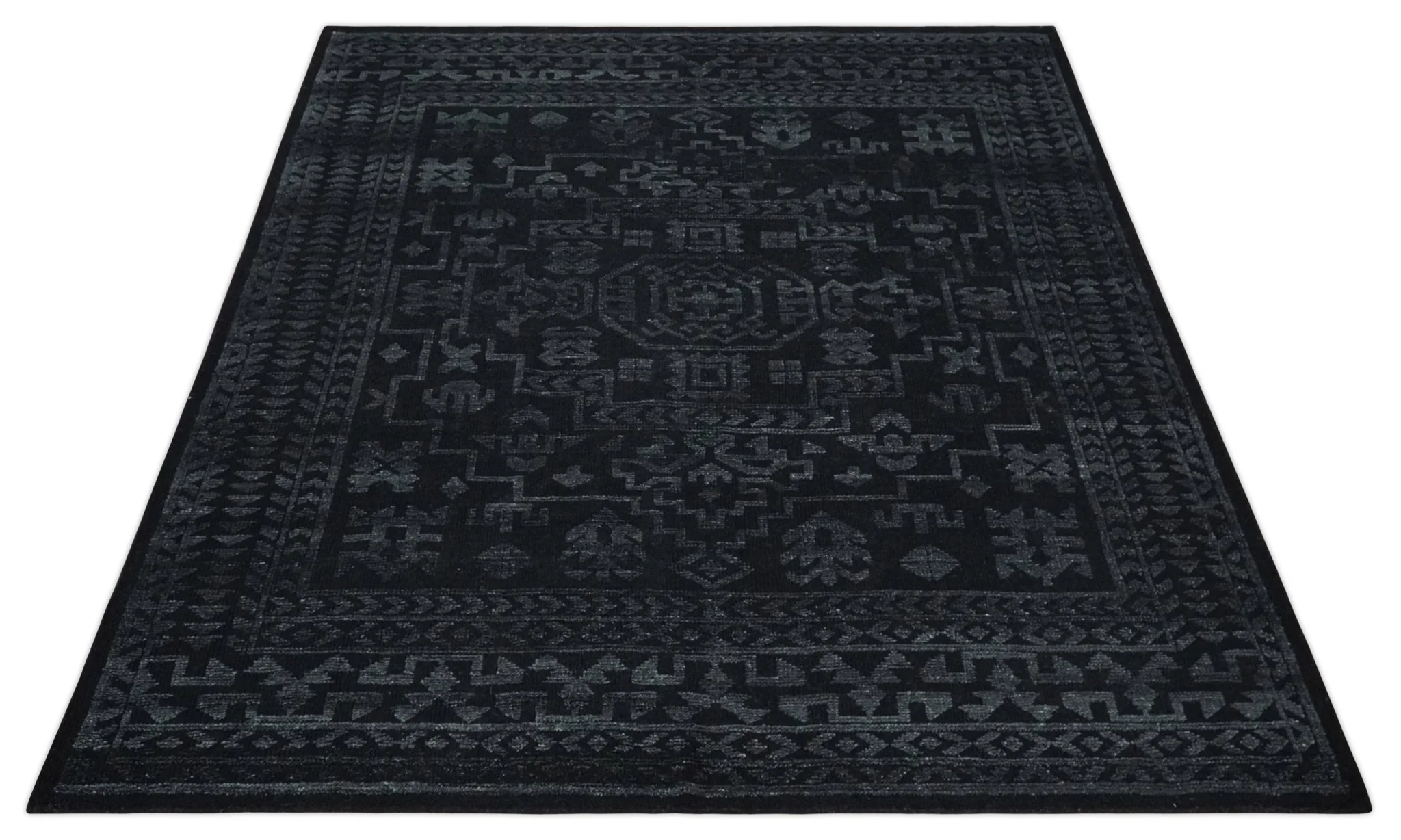 Antique Style Black and Silver 8.4x9.8 hand knotted Traditional wool Area rug - Image 10