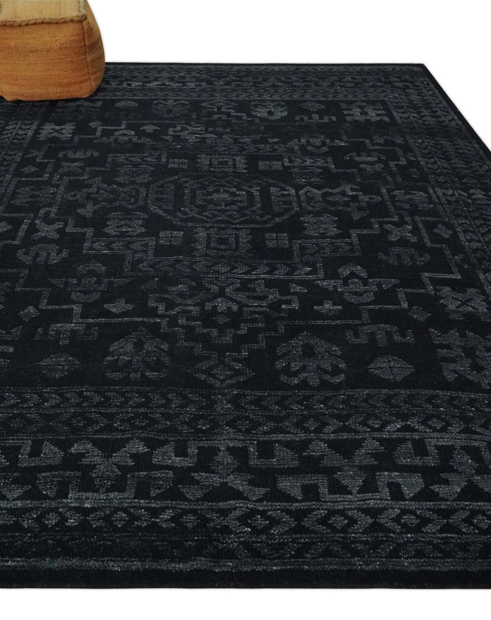Antique Style Black and Silver 8.4x9.8 hand knotted Traditional wool Area rug - Image 3