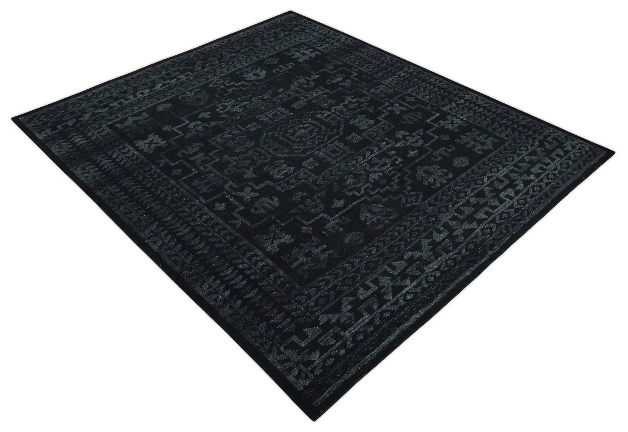Antique Style Black and Silver 8.4x9.8 hand knotted Traditional wool Area rug - Image 9