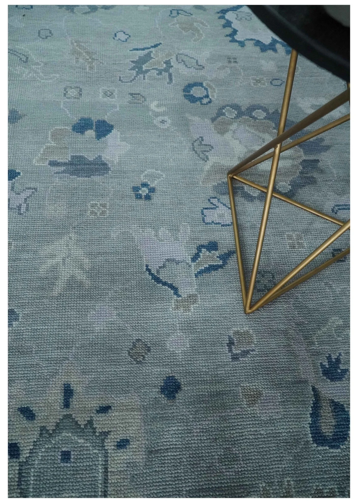 Custom made Antique style Blue and Silver Hand Knotted Oushak Wool Area Rug - Image 2