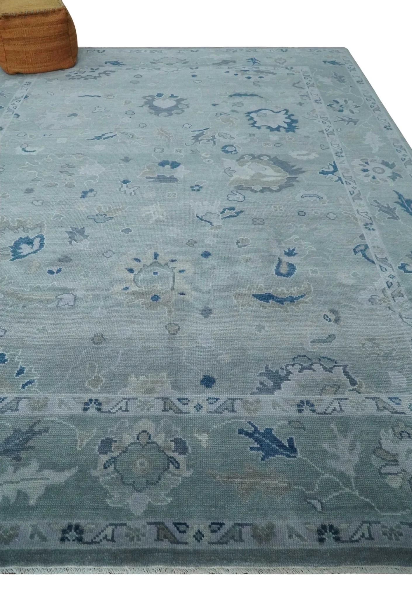 Custom made Antique style Blue and Silver Hand Knotted Oushak Wool Area Rug - Image 3
