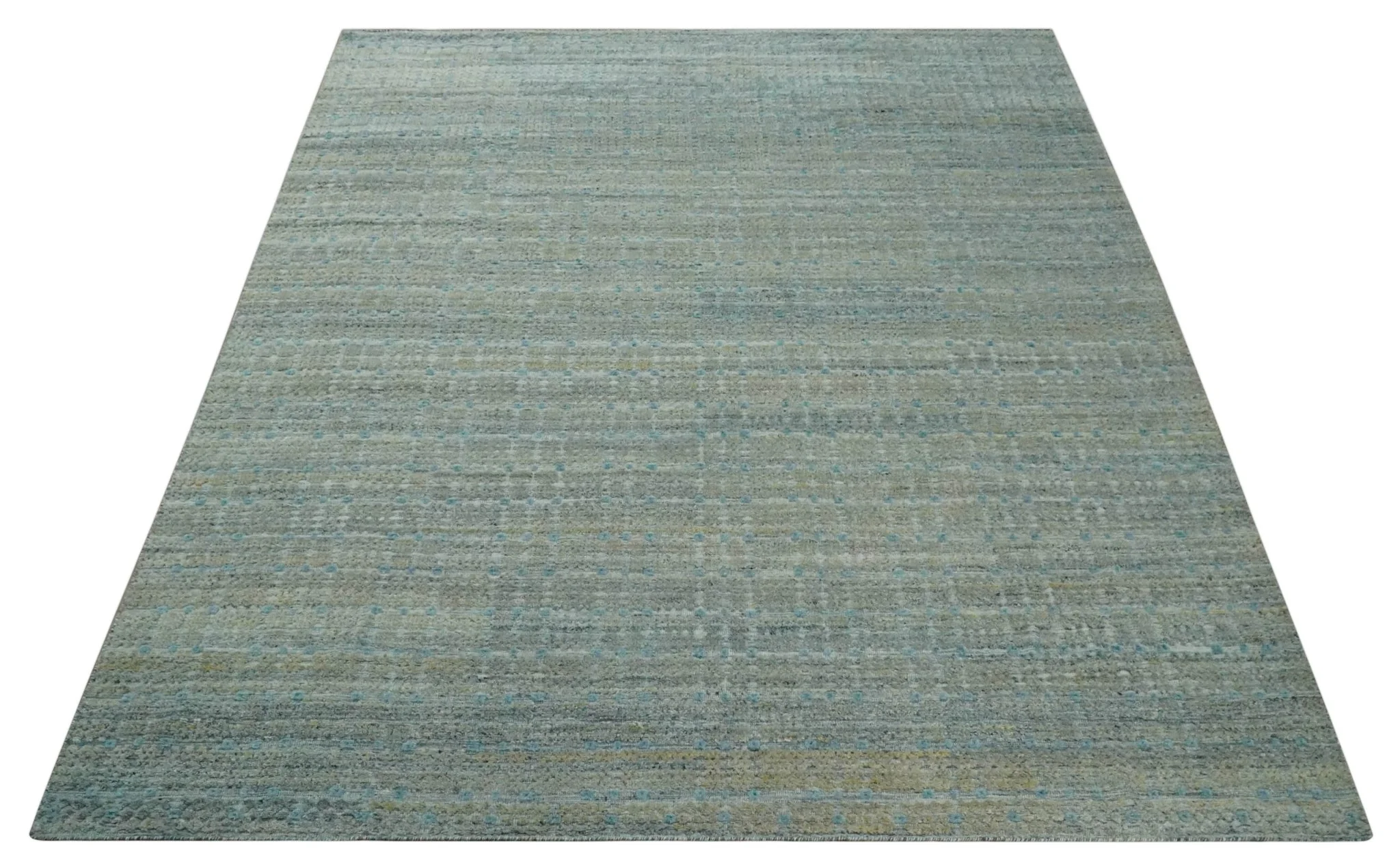 Large Blue, Beige and Gray Hand carved Texture Hand knotted 10x14 wool Area Rug - Image 10