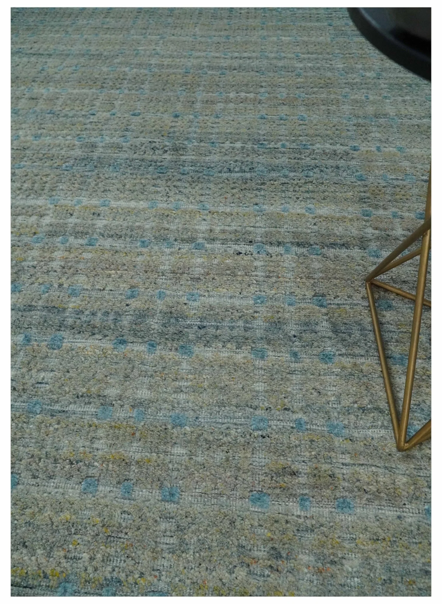 Large Blue, Beige and Gray Hand carved Texture Hand knotted 10x14 wool Area Rug - Image 2