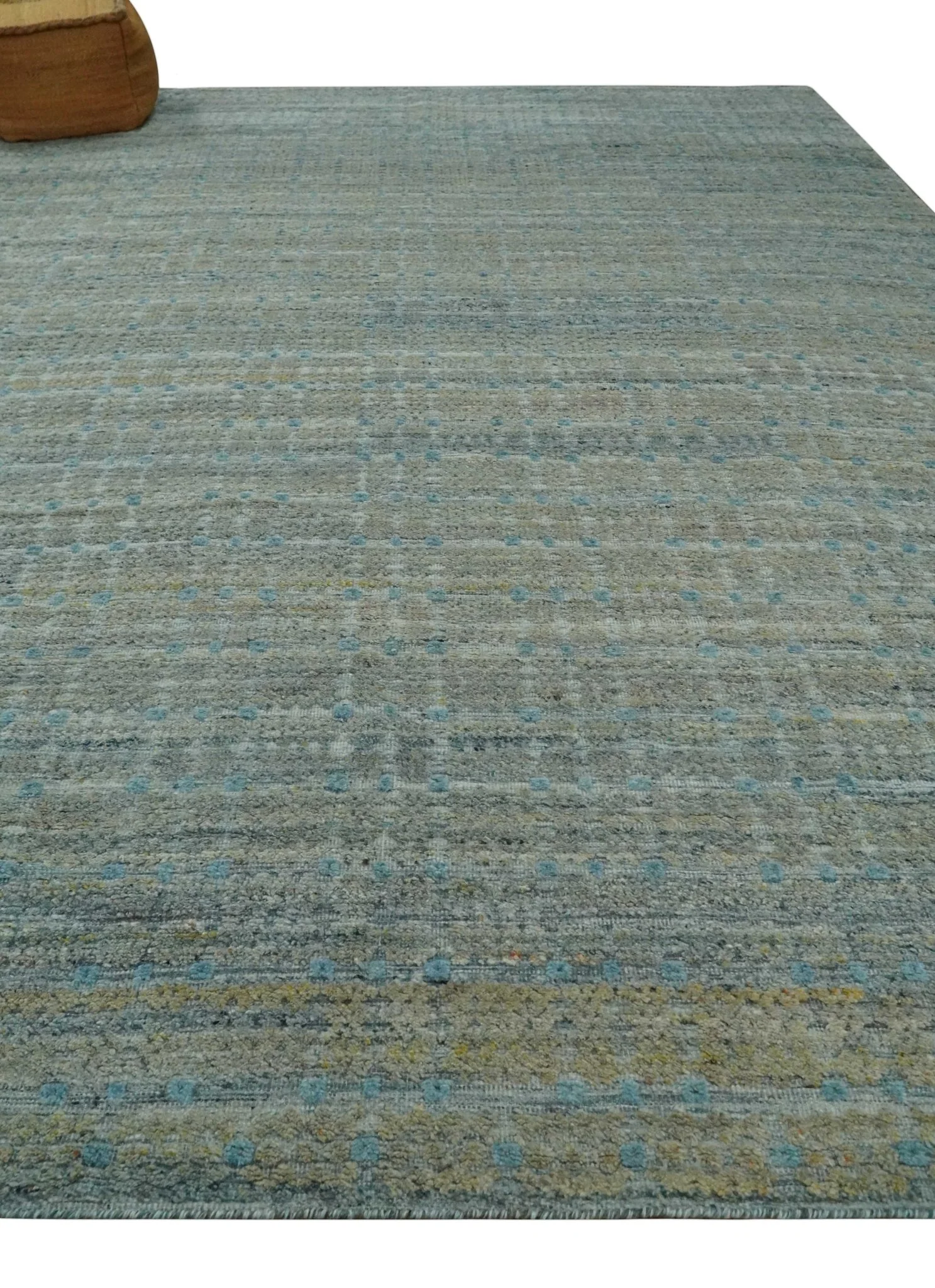Large Blue, Beige and Gray Hand carved Texture Hand knotted 10x14 wool Area Rug - Image 3