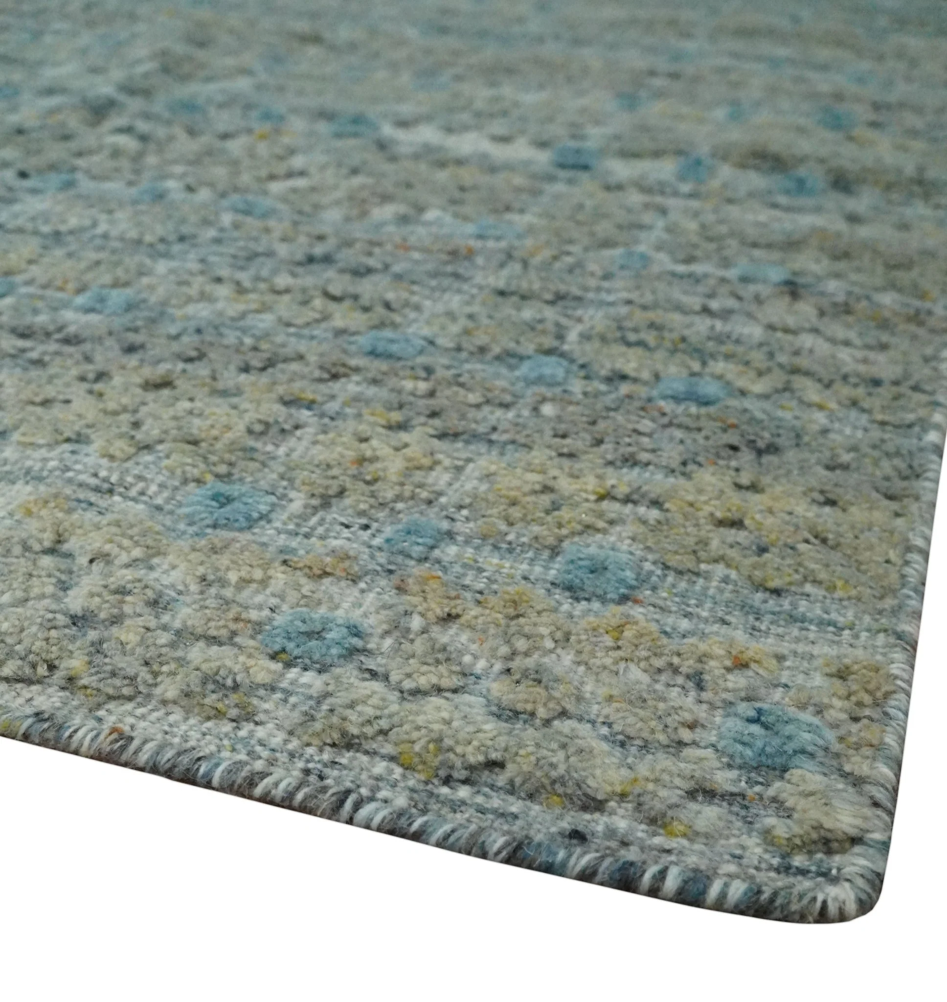 Large Blue, Beige and Gray Hand carved Texture Hand knotted 10x14 wool Area Rug - Image 5
