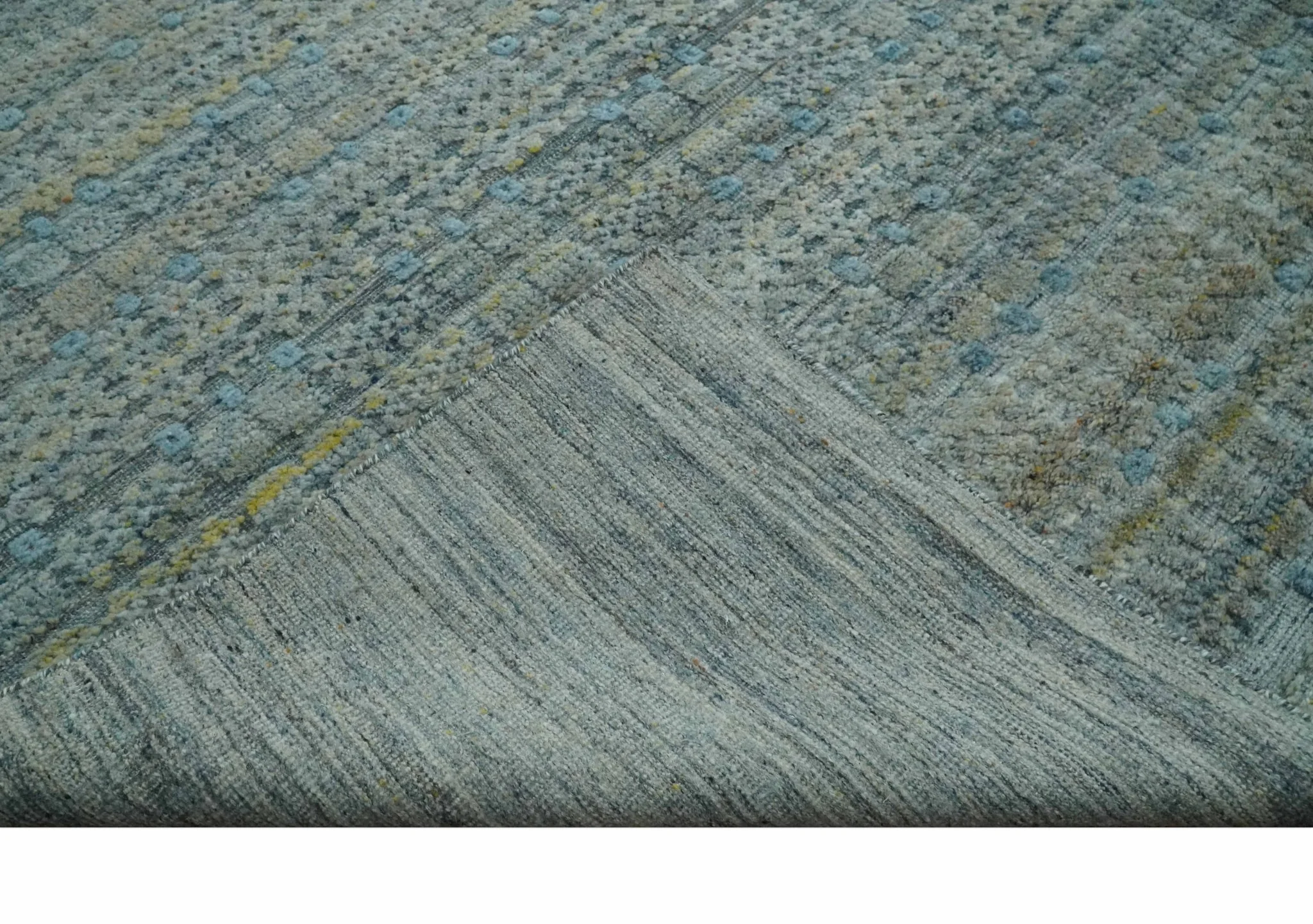 Large Blue, Beige and Gray Hand carved Texture Hand knotted 10x14 wool Area Rug - Image 6