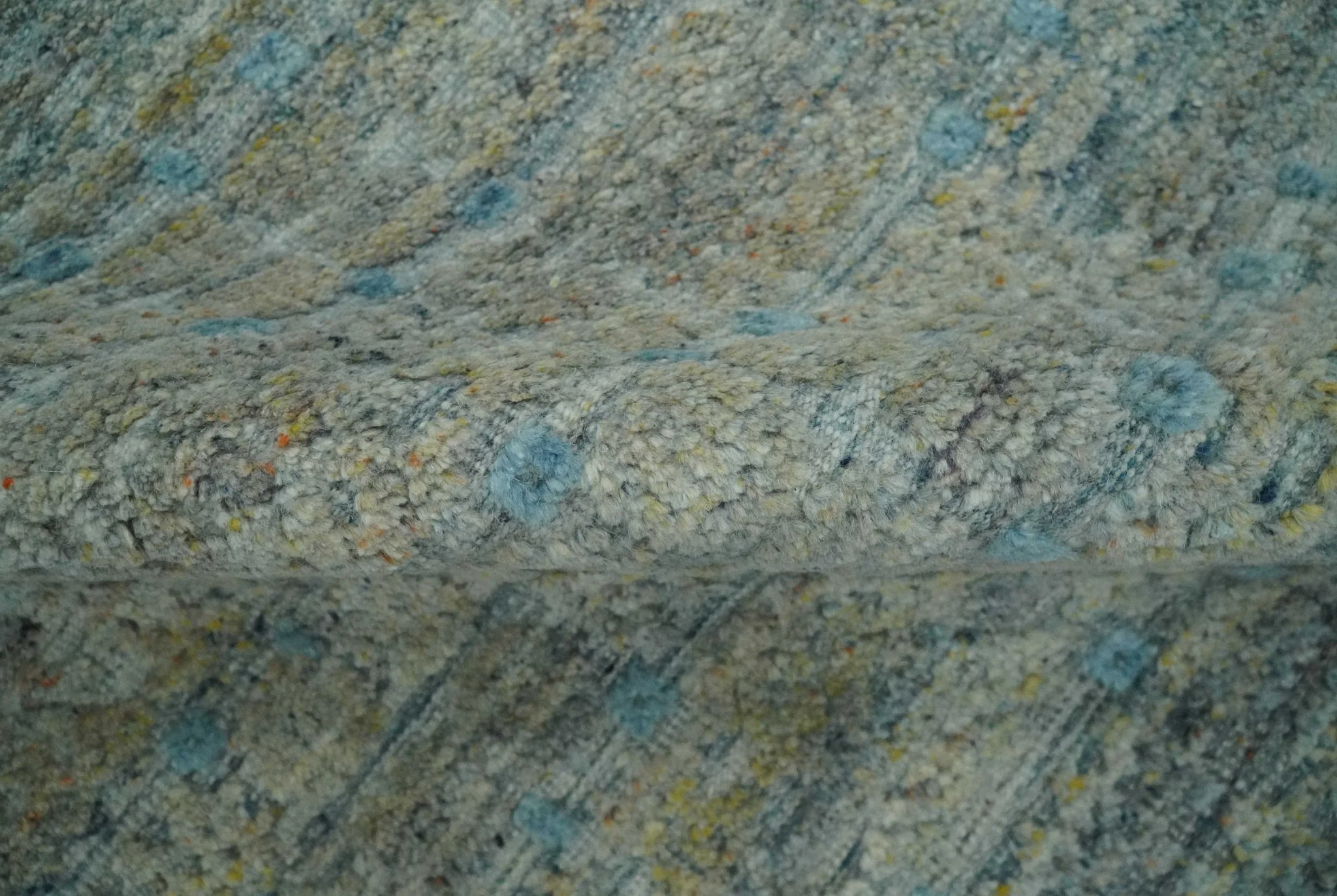 Large Blue, Beige and Gray Hand carved Texture Hand knotted 10x14 wool Area Rug - Image 7