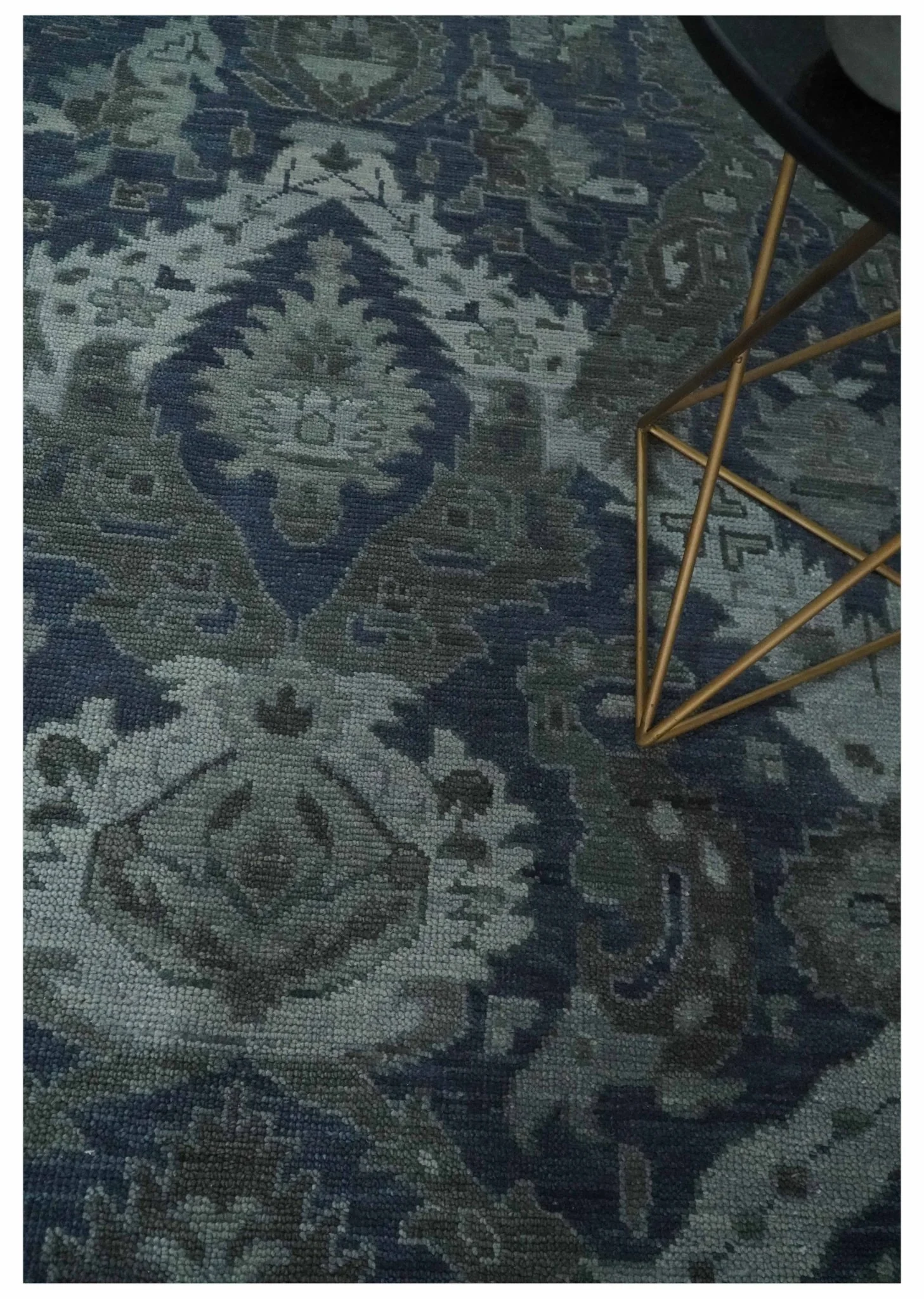 Antique style Blue, Charcoal and Silver Hand Knotted dragon Oushak Wool Area Rug - Image 2