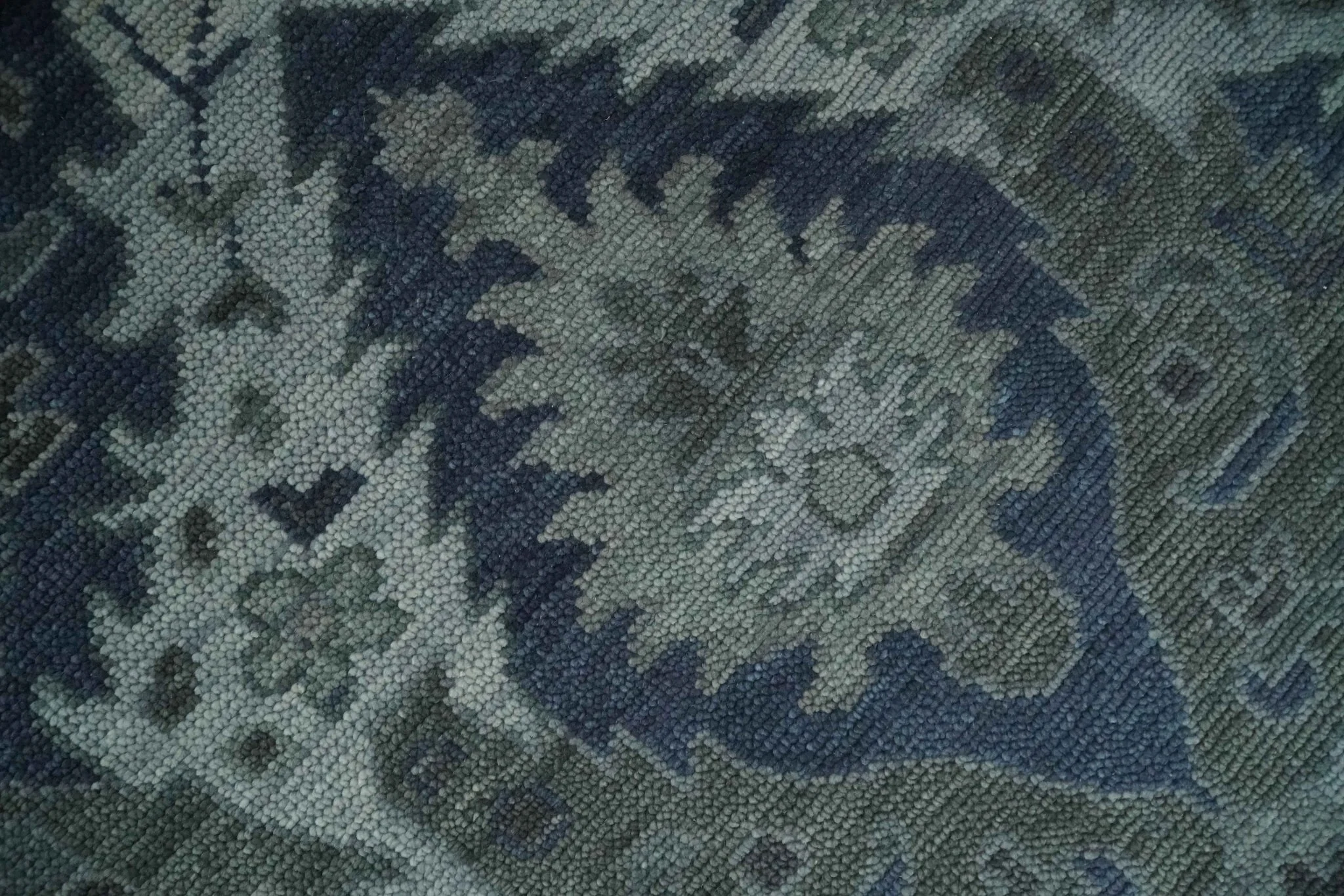 Antique style Blue, Charcoal and Silver Hand Knotted dragon Oushak Wool Area Rug - Image 4