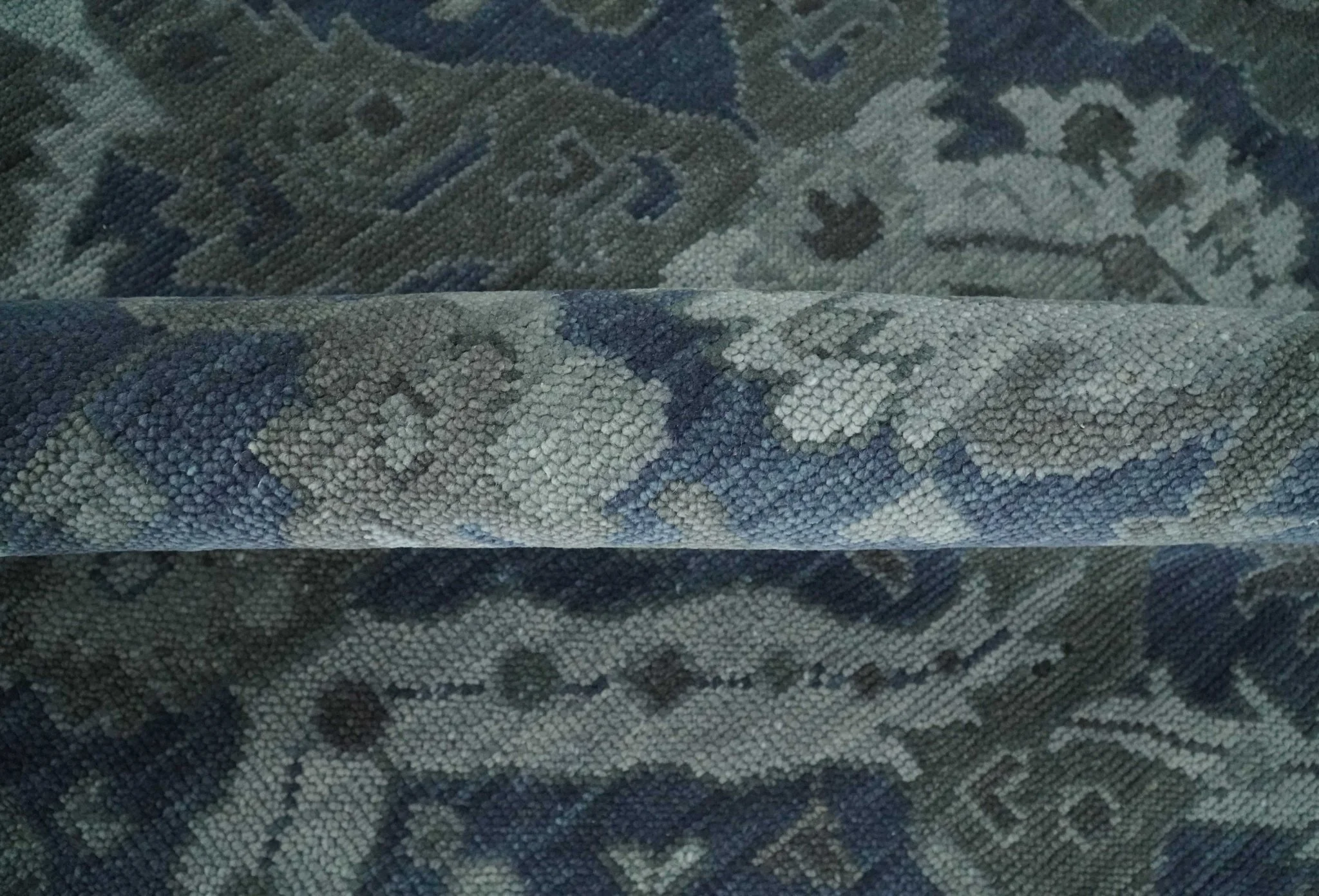Antique style Blue, Charcoal and Silver Hand Knotted dragon Oushak Wool Area Rug - Image 6