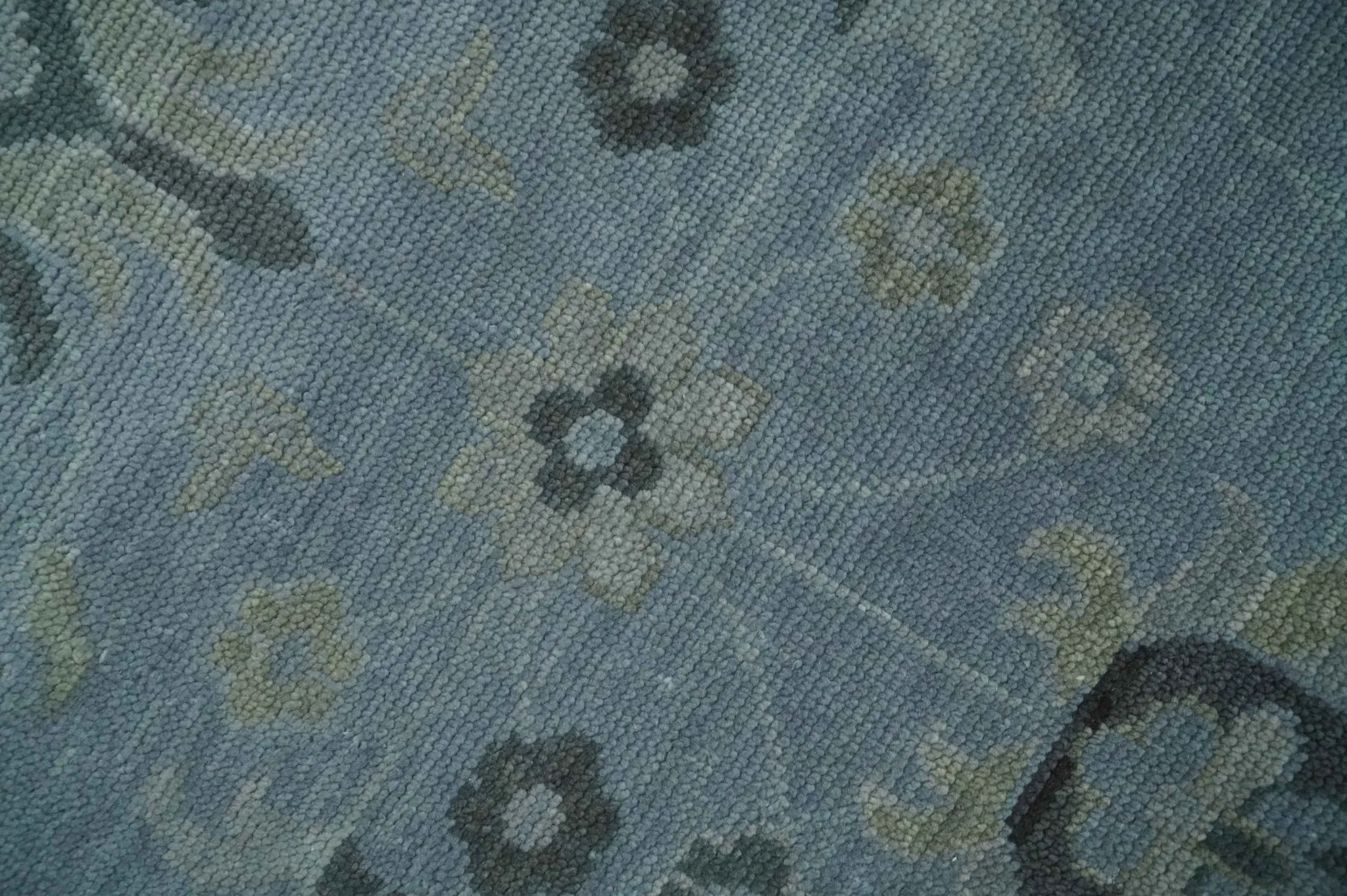 Antique style Blue, Silver and Charcoal Hand Knotted Oushak Wool Area Rug - Image 4
