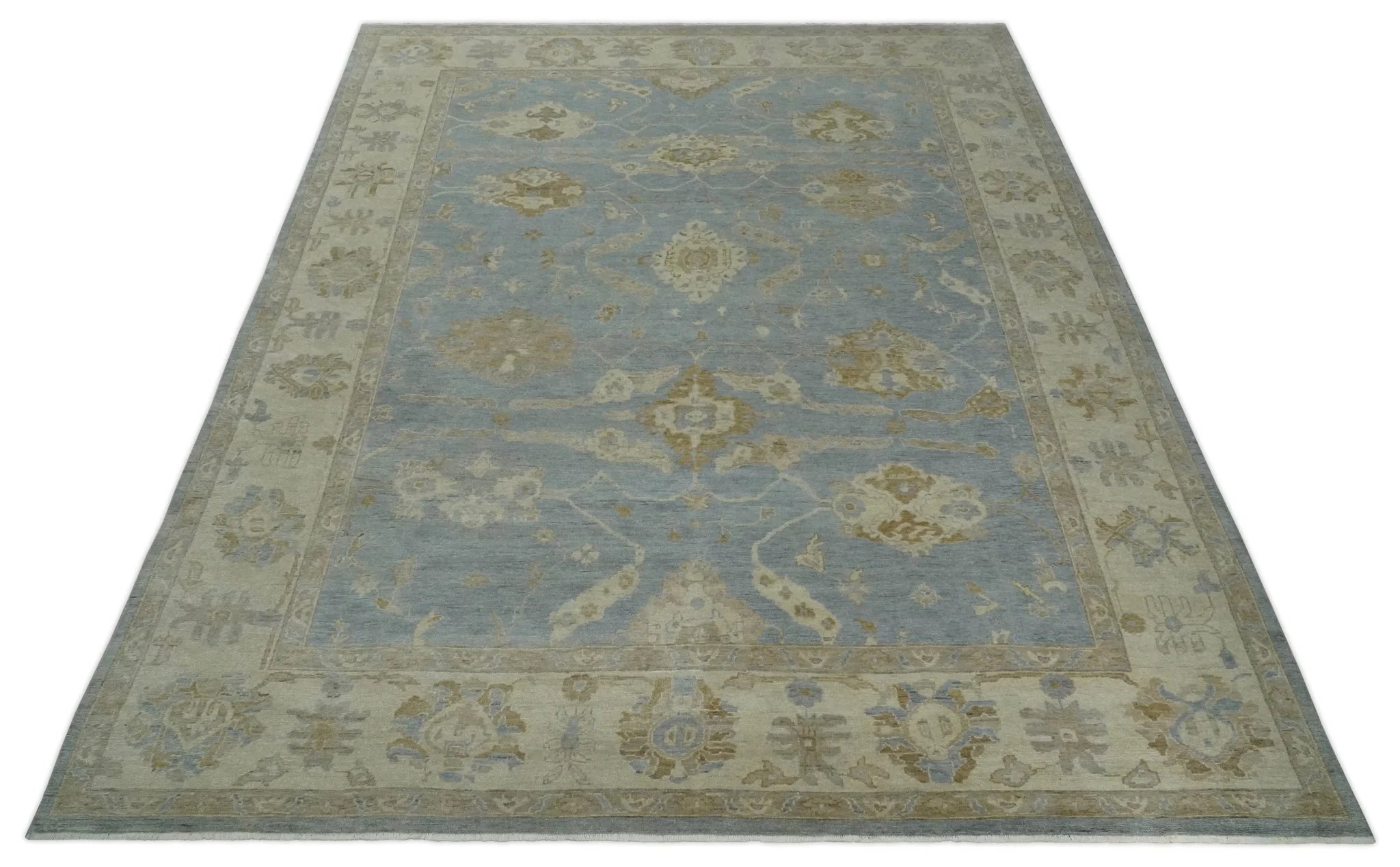 Antique look Charcoal and Beige Hand knotted Traditional Oushak wool Area Rug - Image 10