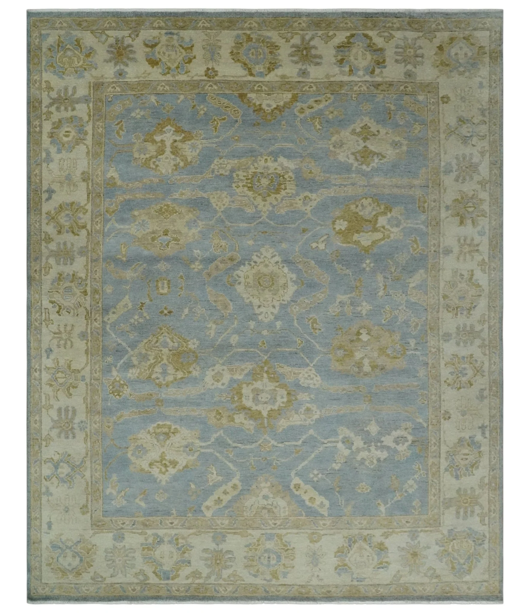 Antique look Charcoal and Beige Hand knotted Traditional Oushak wool Area Rug - Image 11