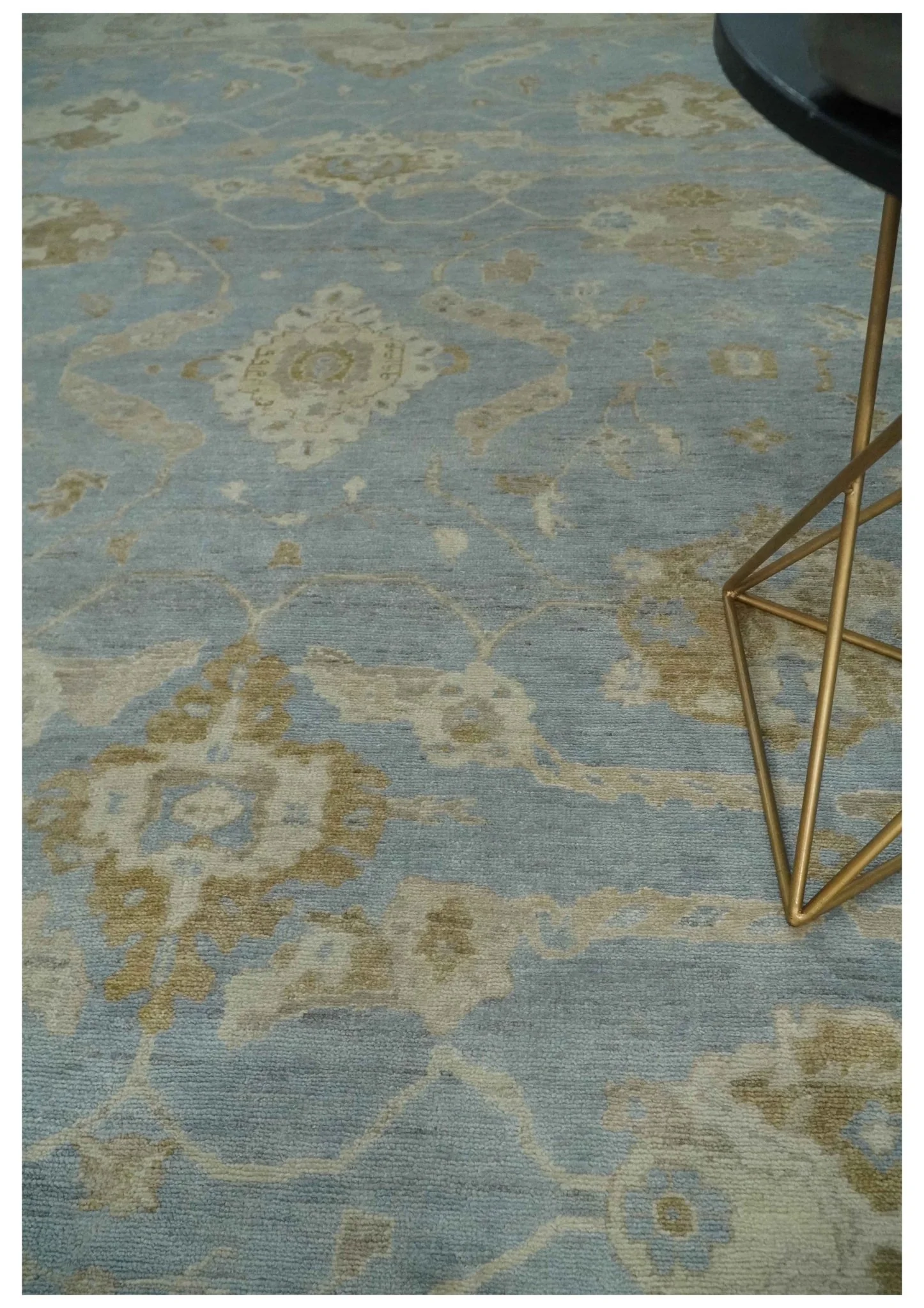 Antique look Charcoal and Beige Hand knotted Traditional Oushak wool Area Rug - Image 2