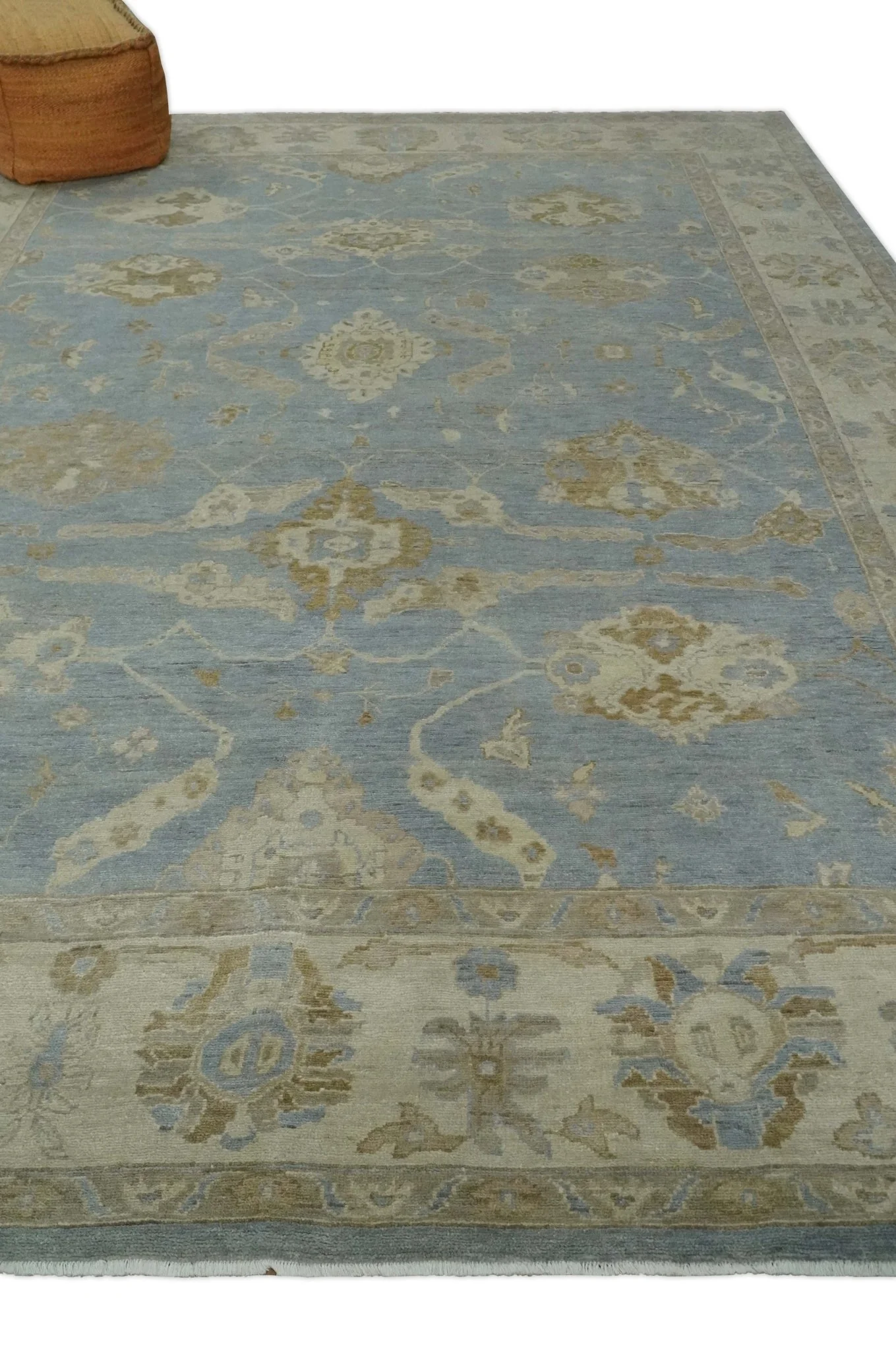 Antique look Charcoal and Beige Hand knotted Traditional Oushak wool Area Rug - Image 3