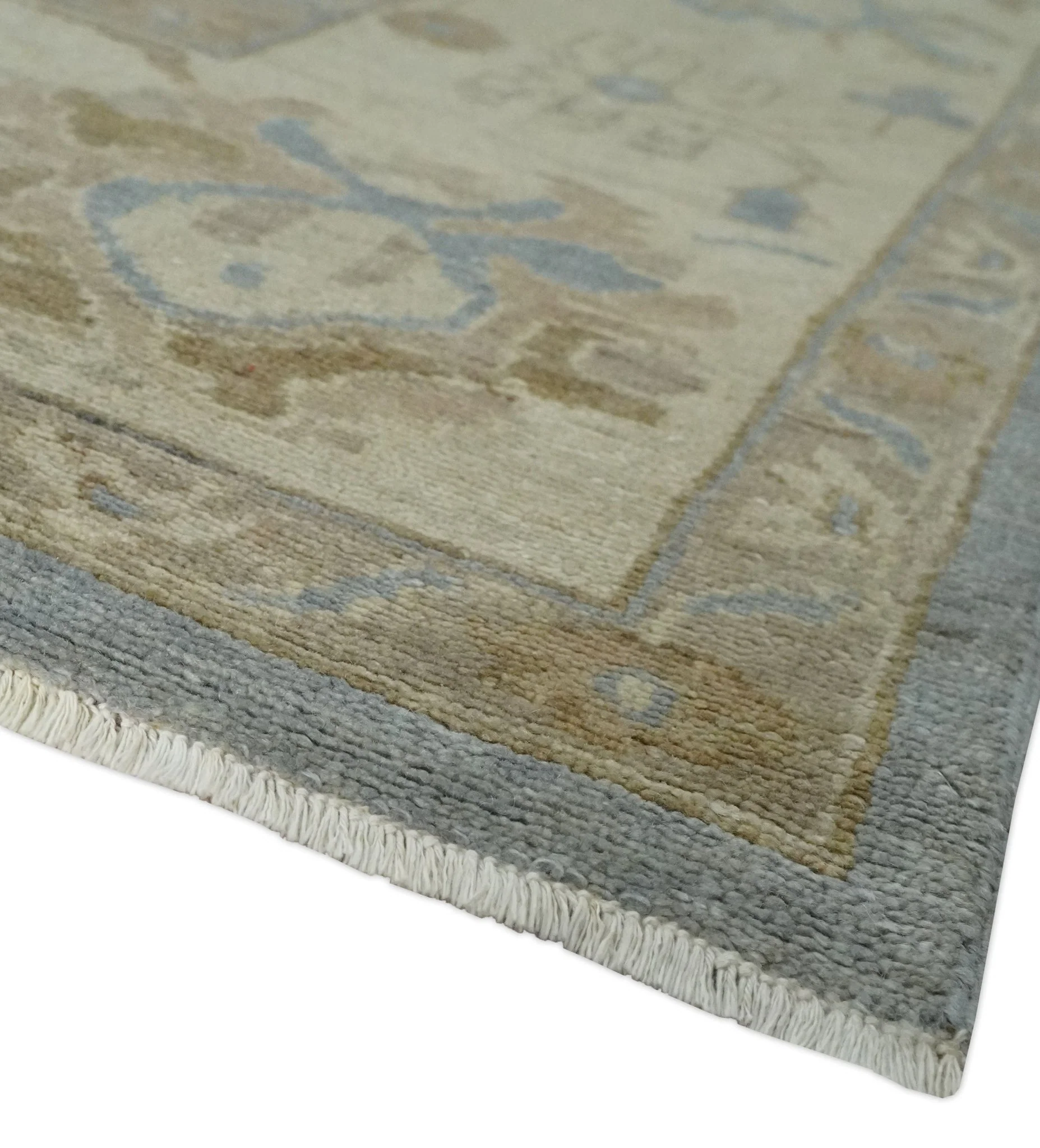 Antique look Charcoal and Beige Hand knotted Traditional Oushak wool Area Rug - Image 5