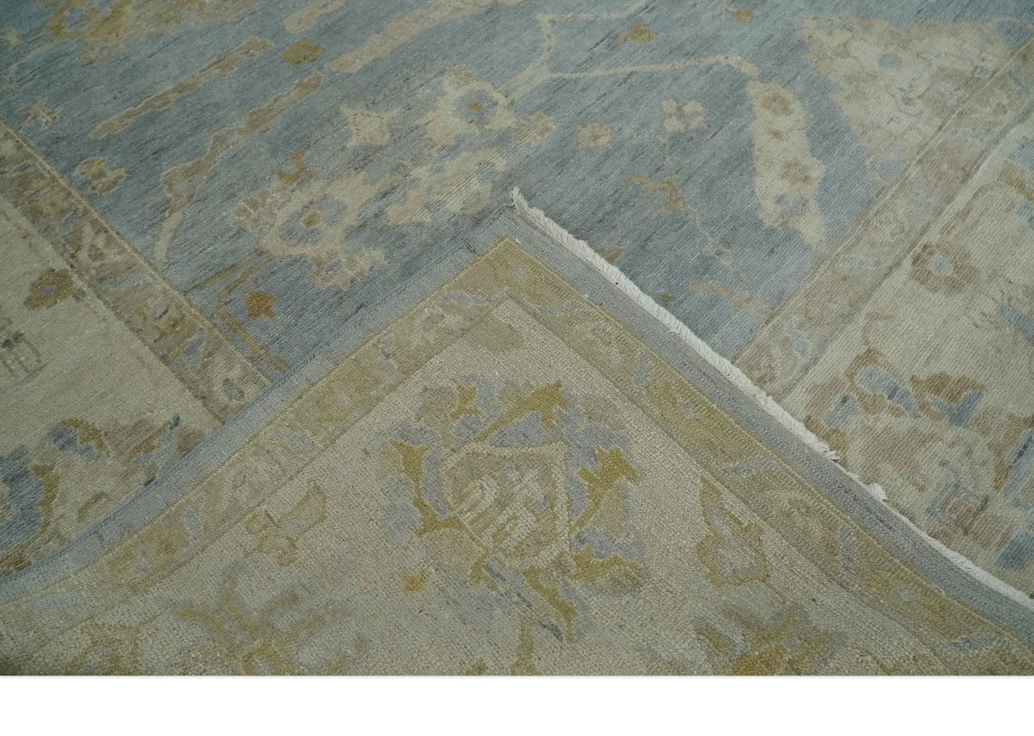 Antique look Charcoal and Beige Hand knotted Traditional Oushak wool Area Rug - Image 8