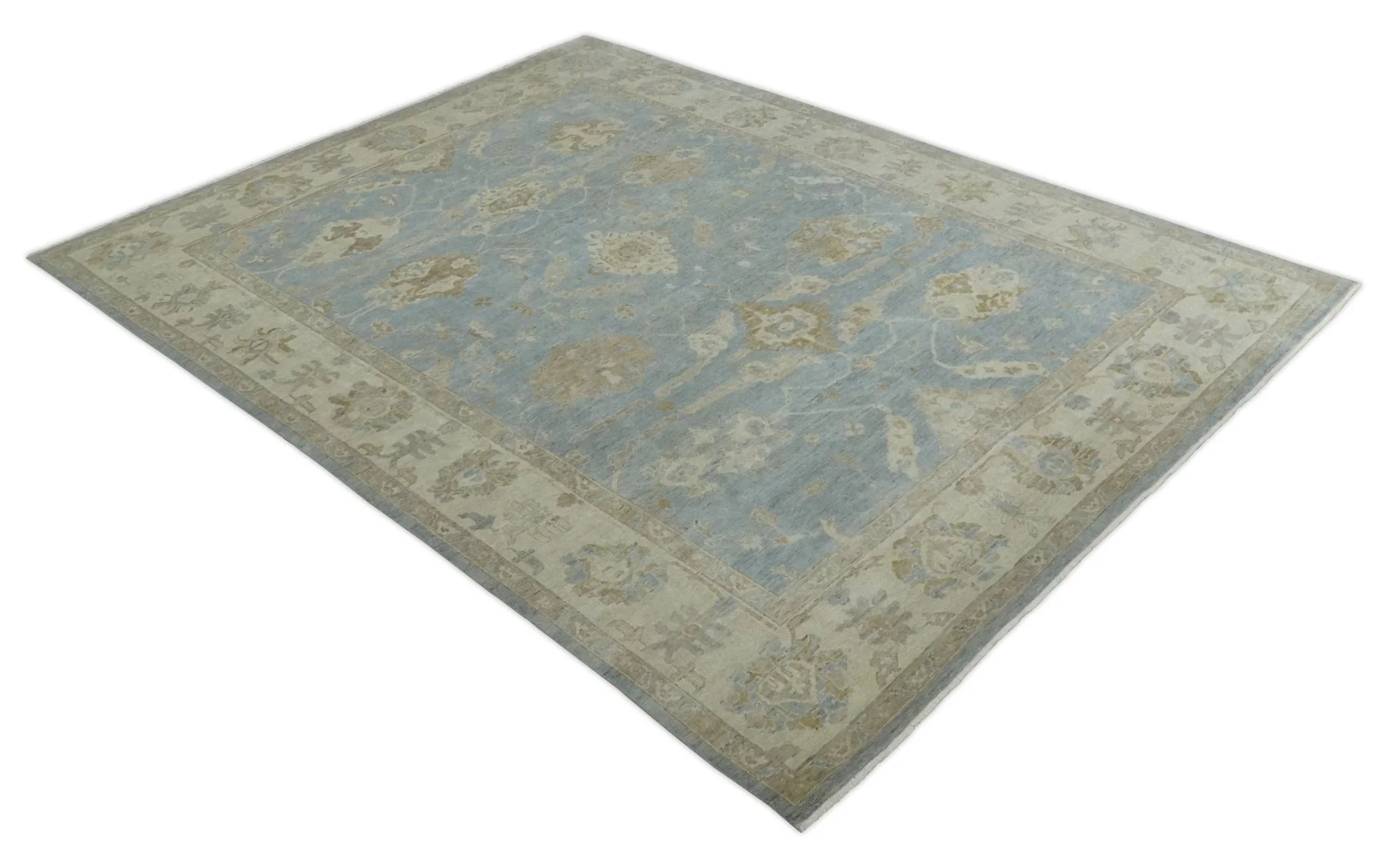 Antique look Charcoal and Beige Hand knotted Traditional Oushak wool Area Rug - Image 9