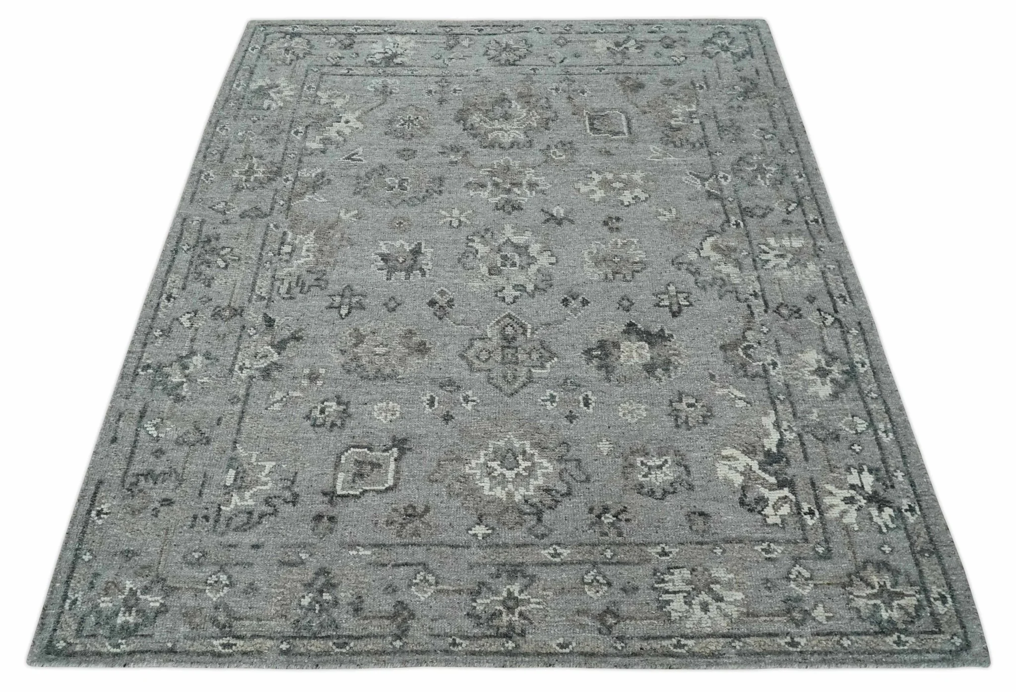 Antique Style Charcoal and Ivory Hand knotted 8.6x9.10 Oushak Design wool area rug - Image 10