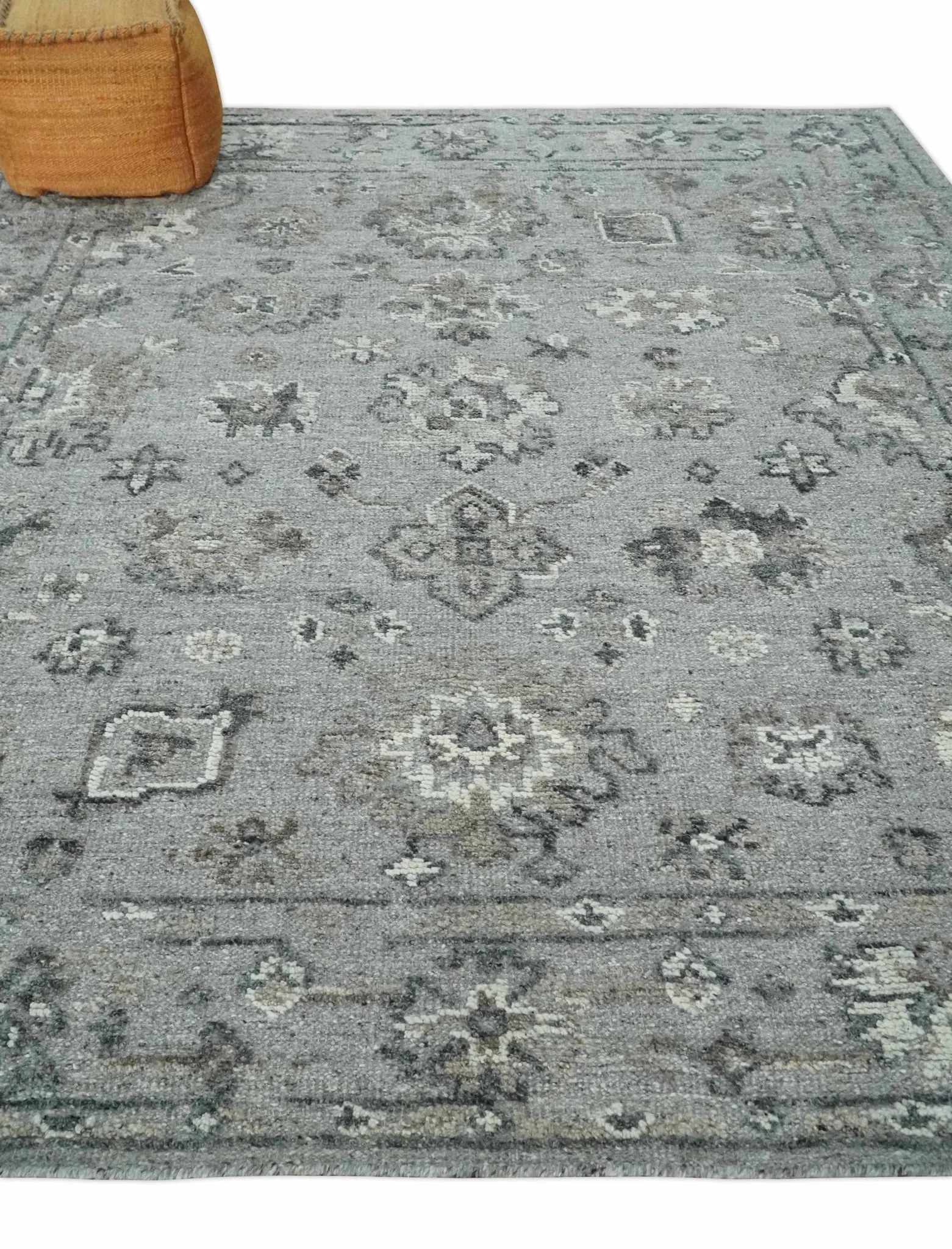 Antique Style Charcoal and Ivory Hand knotted 8.6x9.10 Oushak Design wool area rug - Image 3
