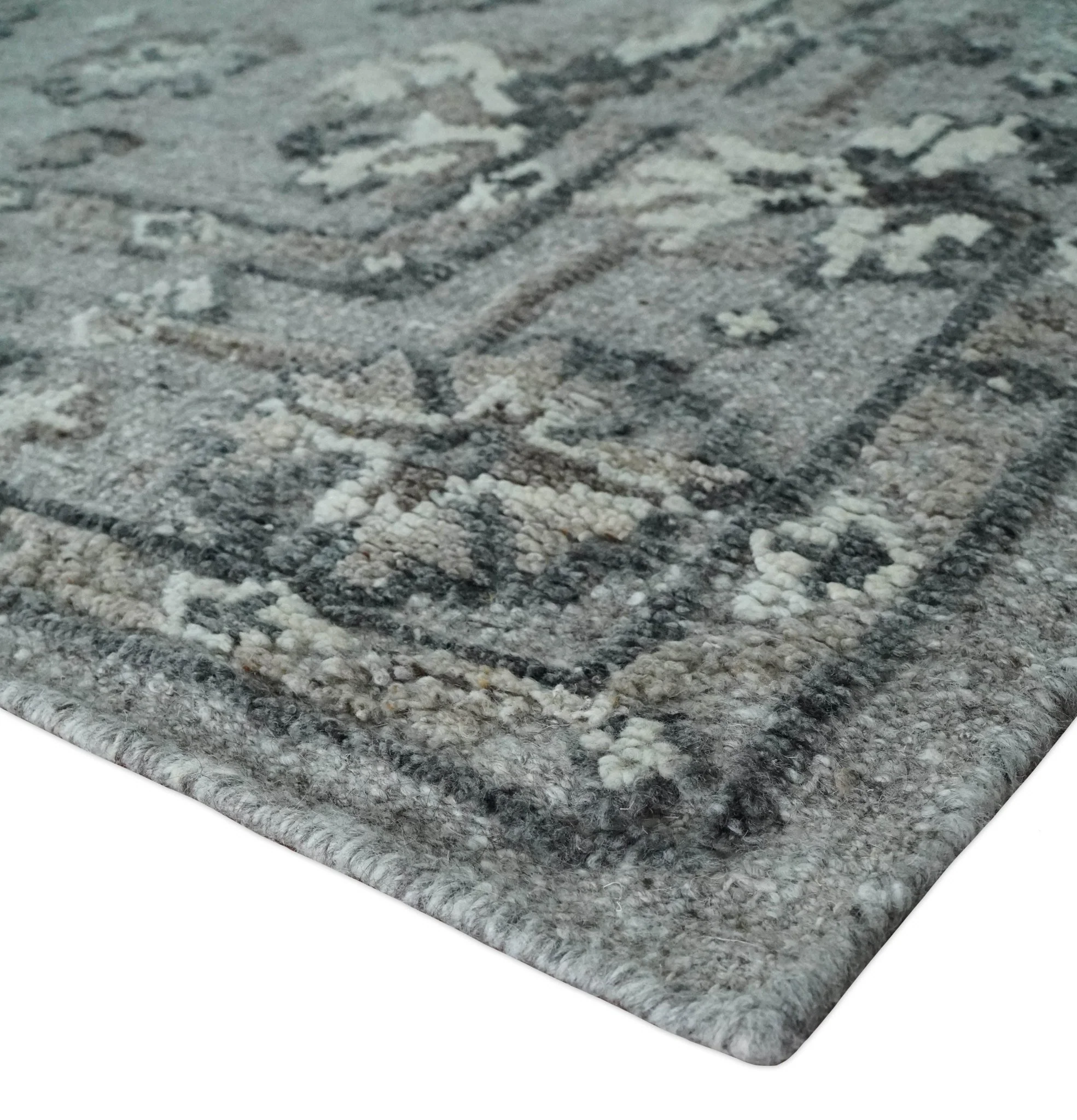Antique Style Charcoal and Ivory Hand knotted 8.6x9.10 Oushak Design wool area rug - Image 5