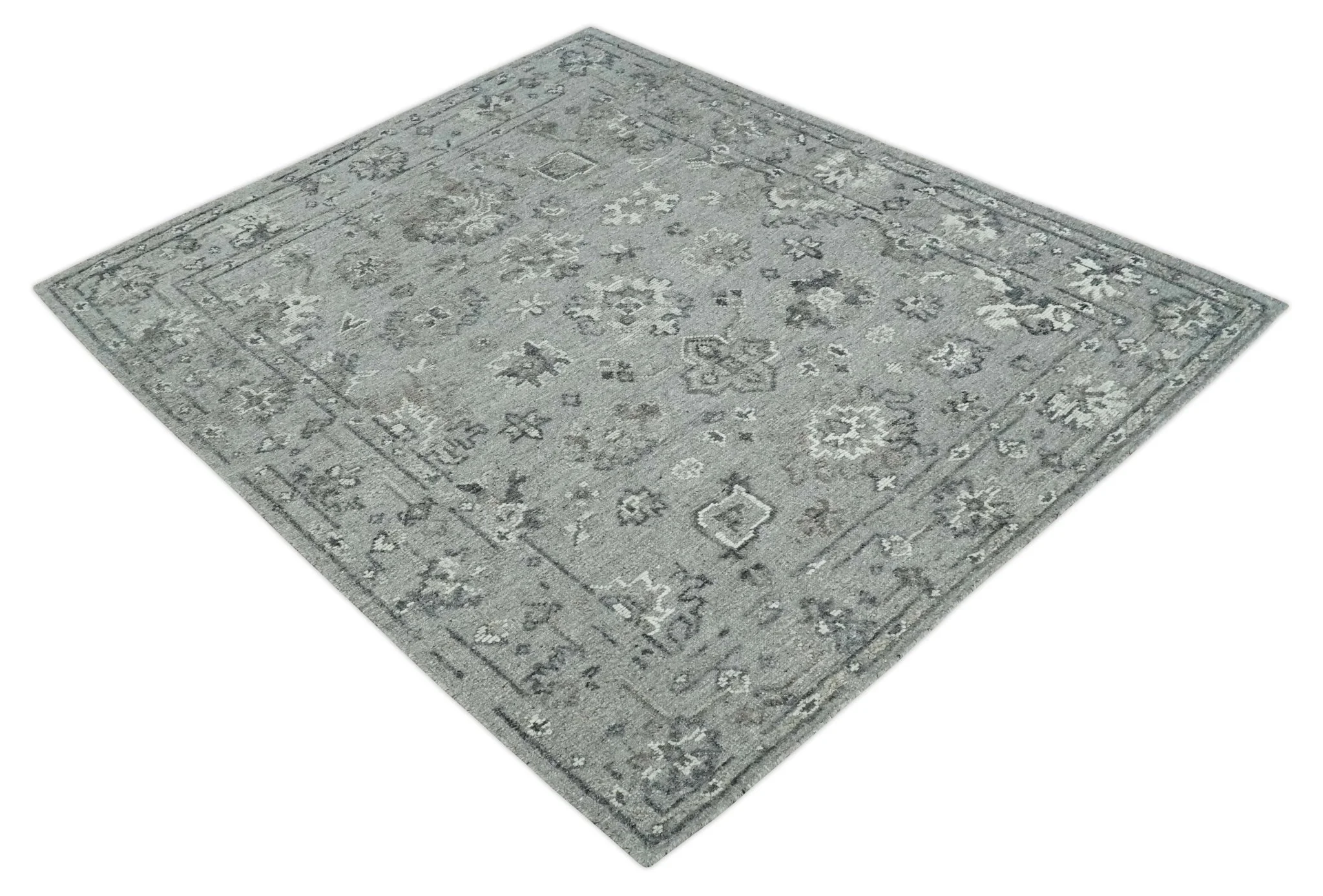 Antique Style Charcoal and Ivory Hand knotted 8.6x9.10 Oushak Design wool area rug - Image 9