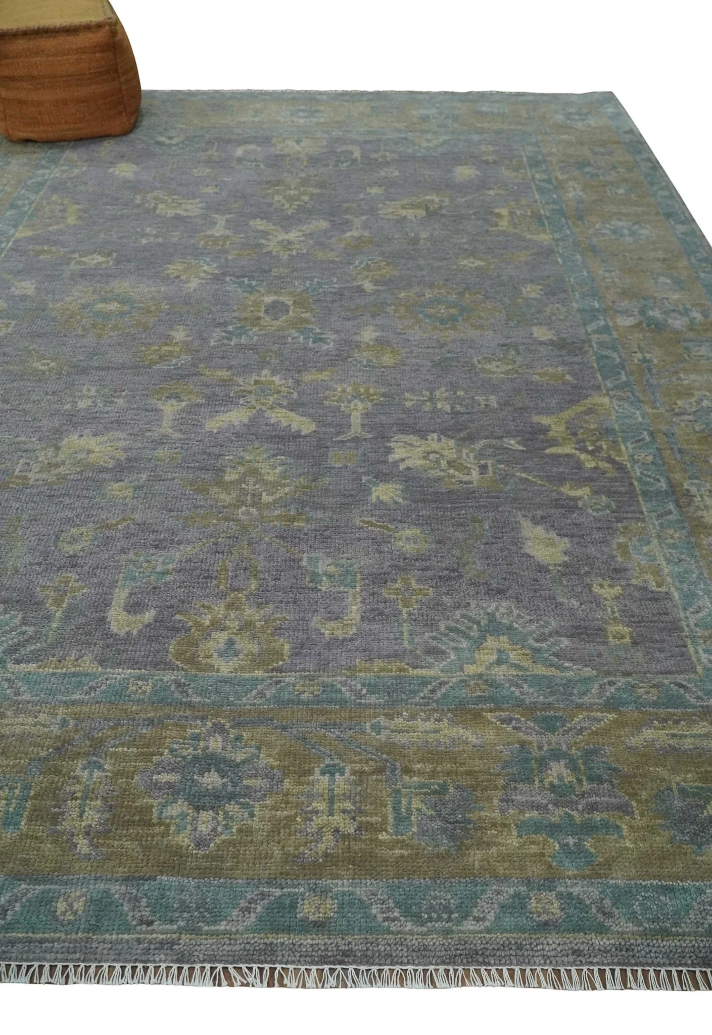 Custom Made Antique look Plum and Brown Hand Knotted Traditional Oushak Wool Area Rug - Image 3