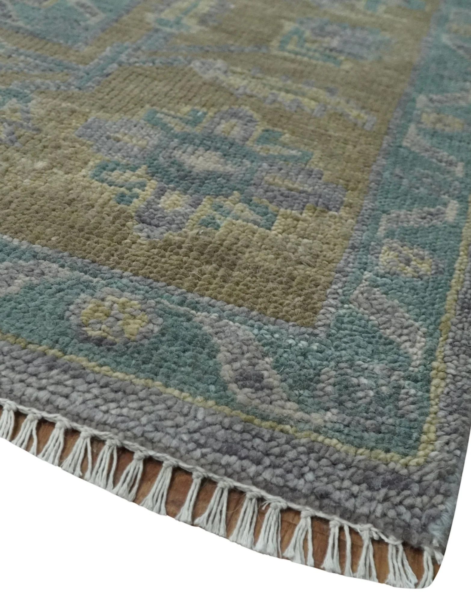 Custom Made Antique look Plum and Brown Hand Knotted Traditional Oushak Wool Area Rug - Image 5