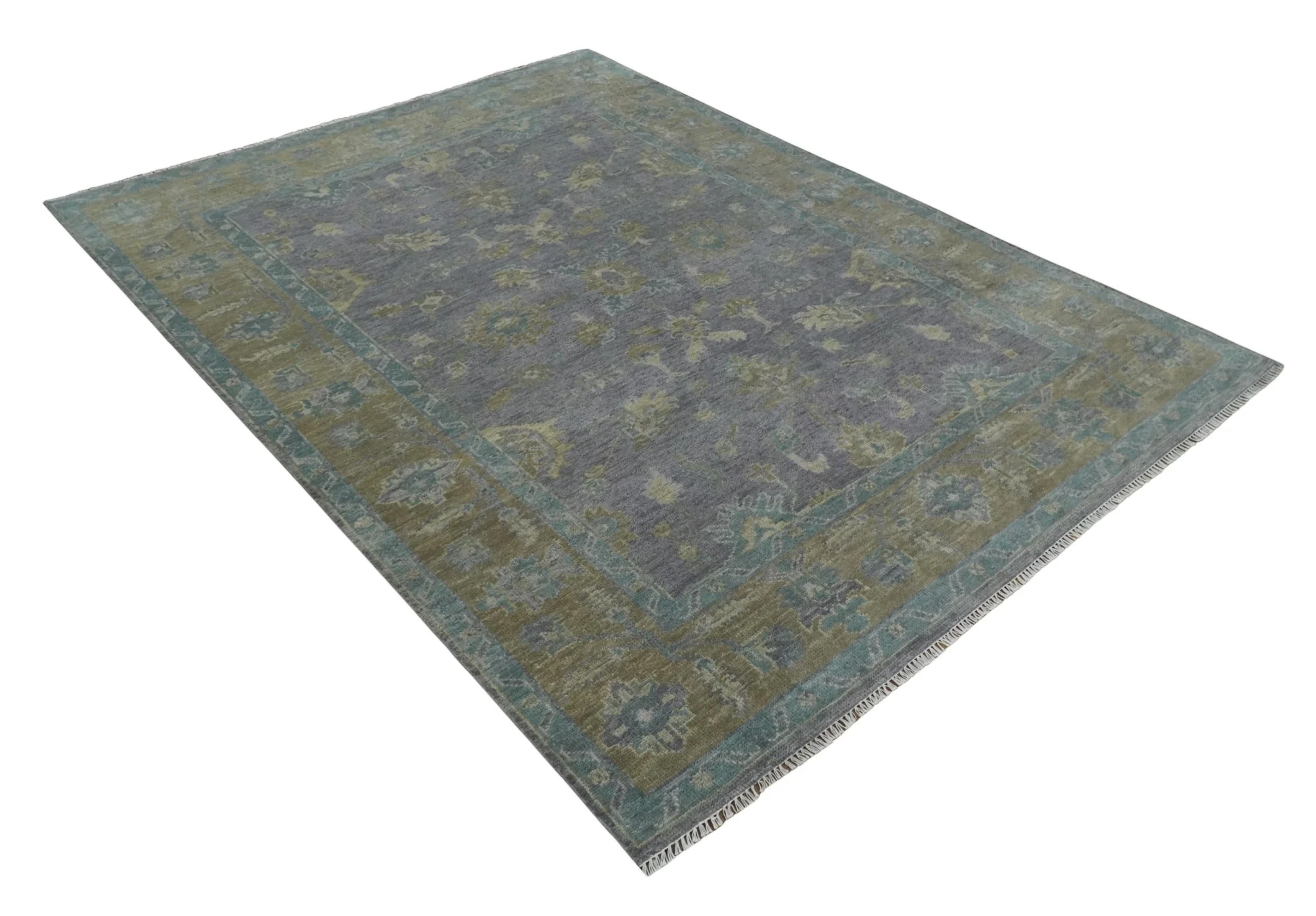 Custom Made Antique look Plum and Brown Hand Knotted Traditional Oushak Wool Area Rug - Image 9