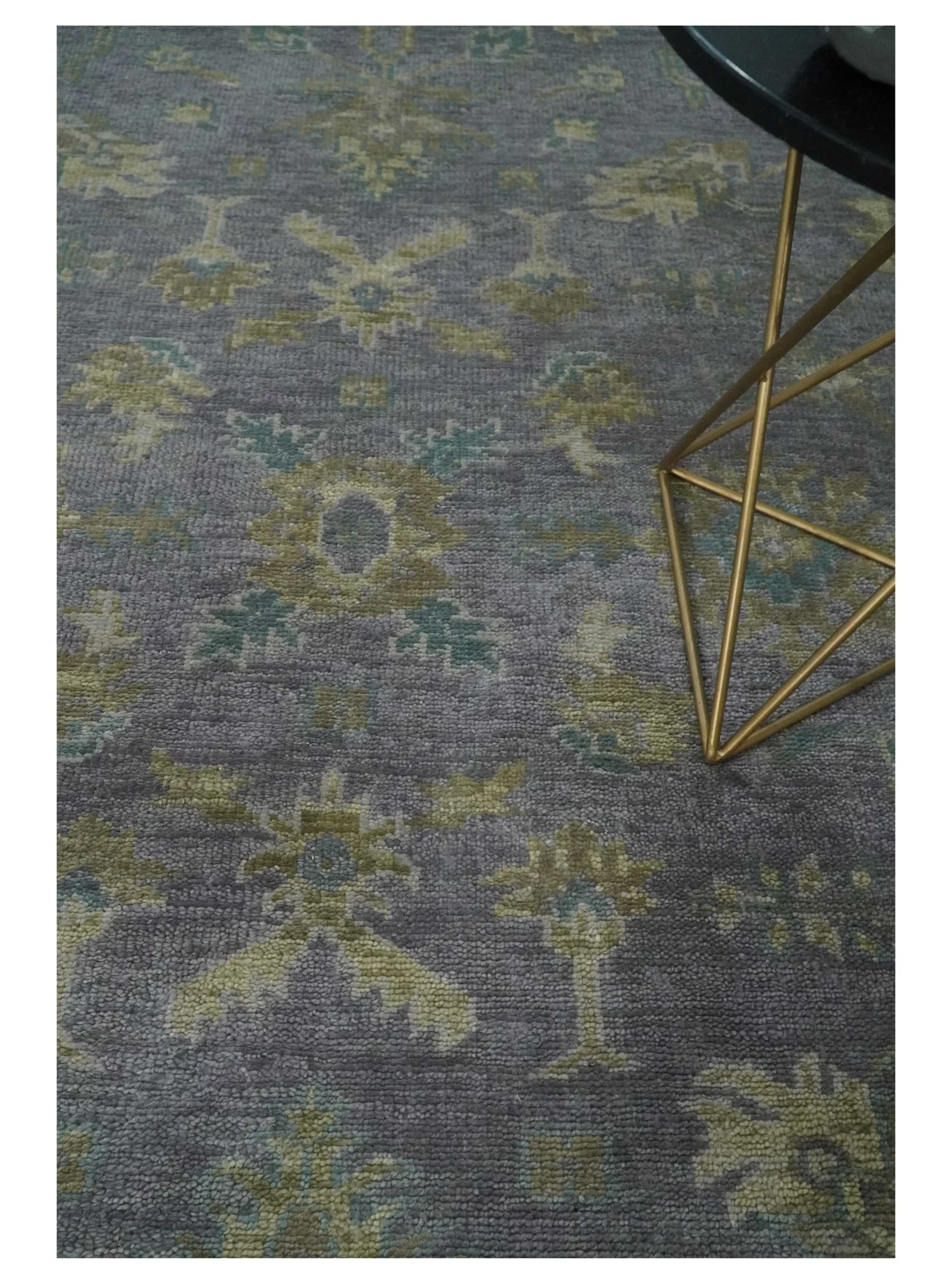 Antique look Charcoal and Olive Hand Knotted 9x12 Traditional Oushak Wool Area Rug - Image 6