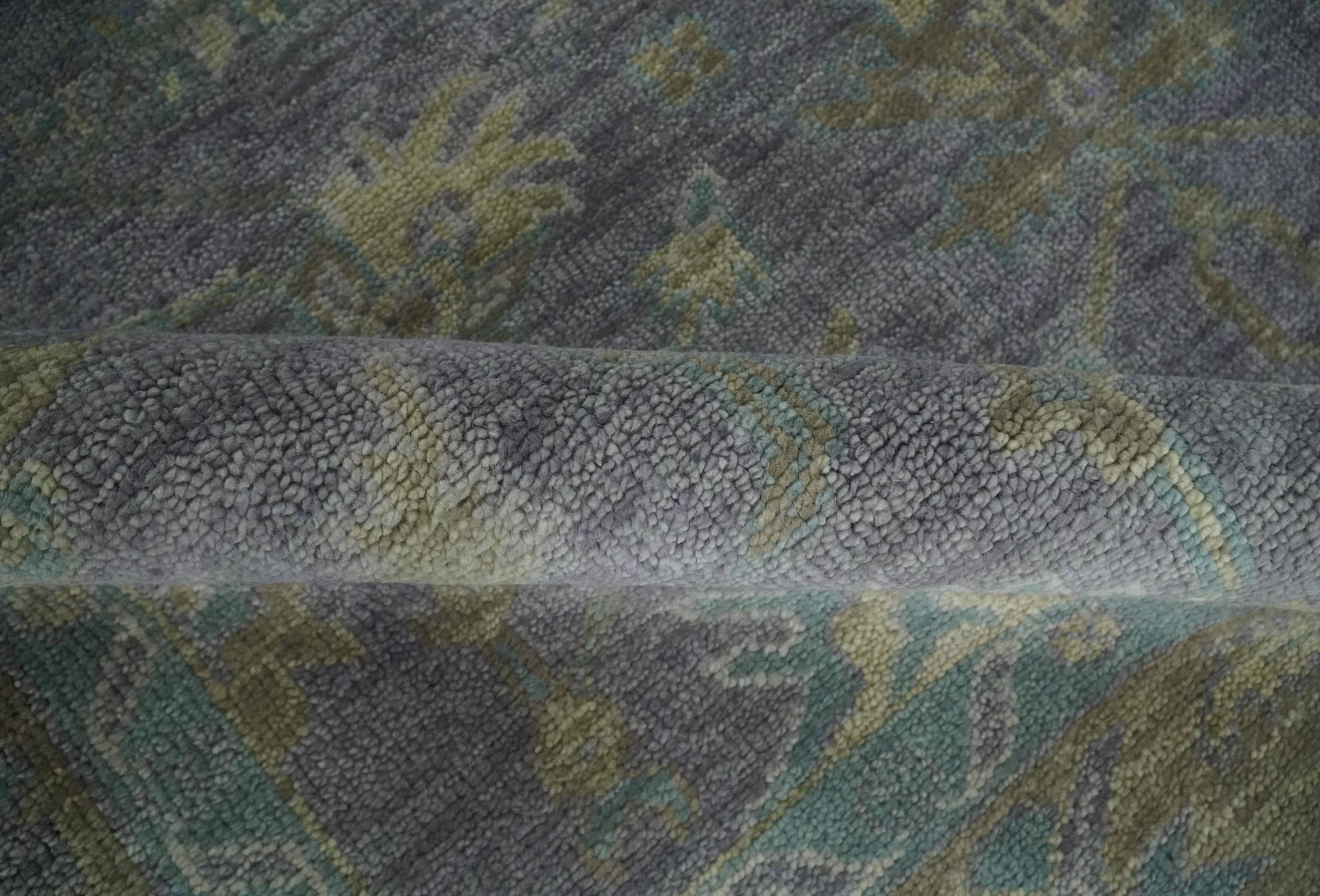 Antique look Charcoal and Olive Hand Knotted 9x12 Traditional Oushak Wool Area Rug - Image 7