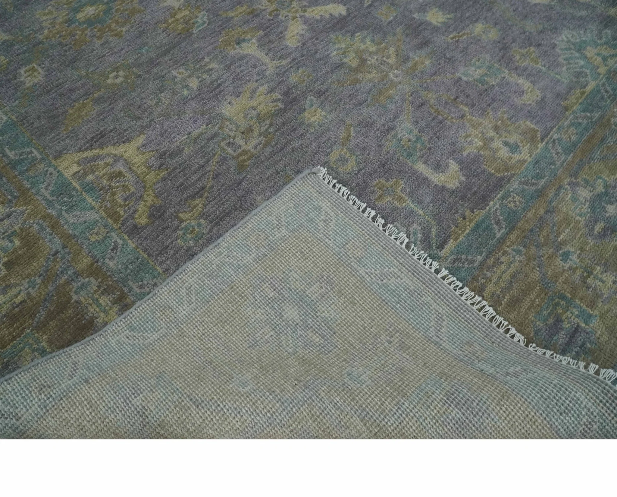 Antique look Charcoal and Olive Hand Knotted 9x12 Traditional Oushak Wool Area Rug - Image 8