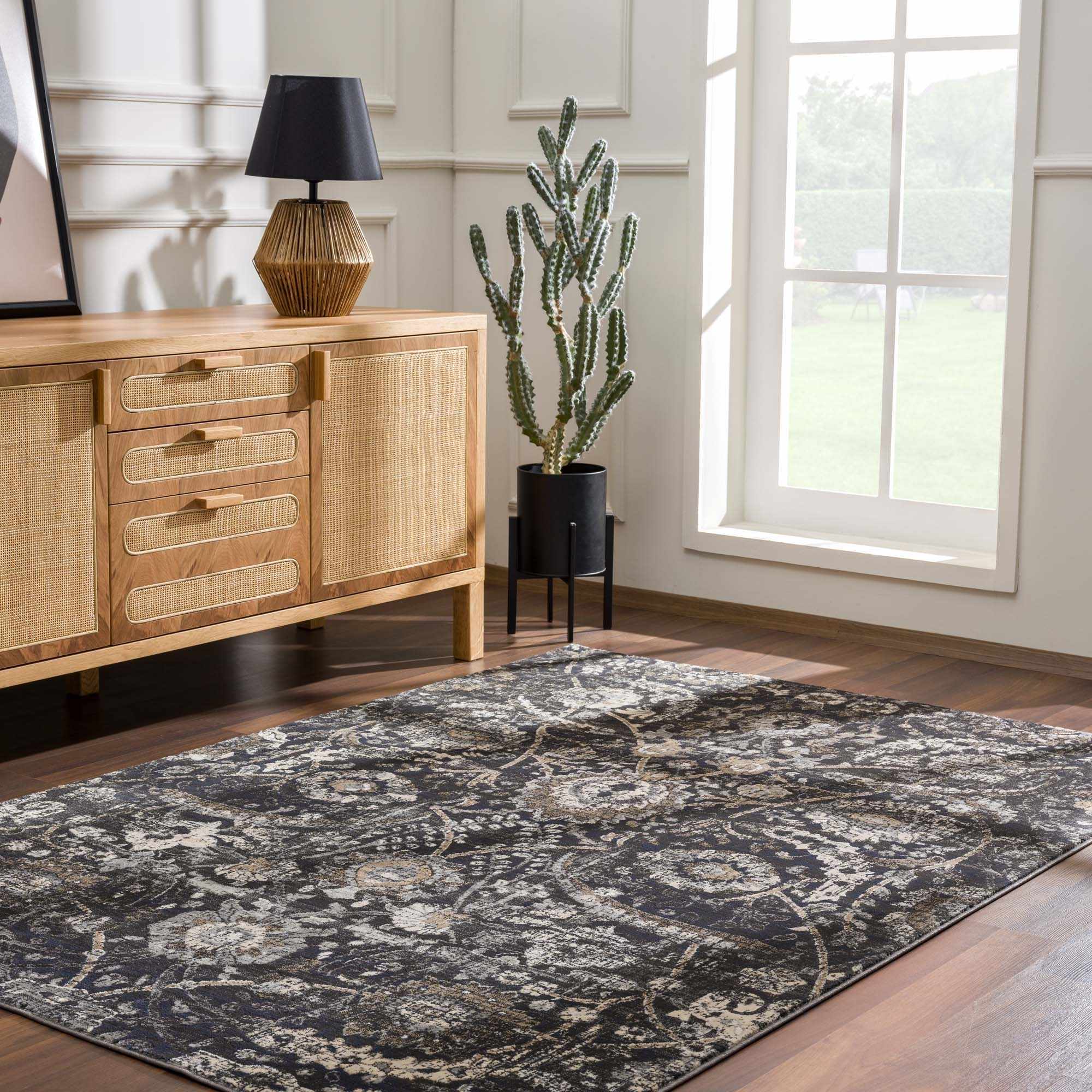 Vintage Style charcoal, Beige and Ivory Traditional oriental Oushak rug - Image 10