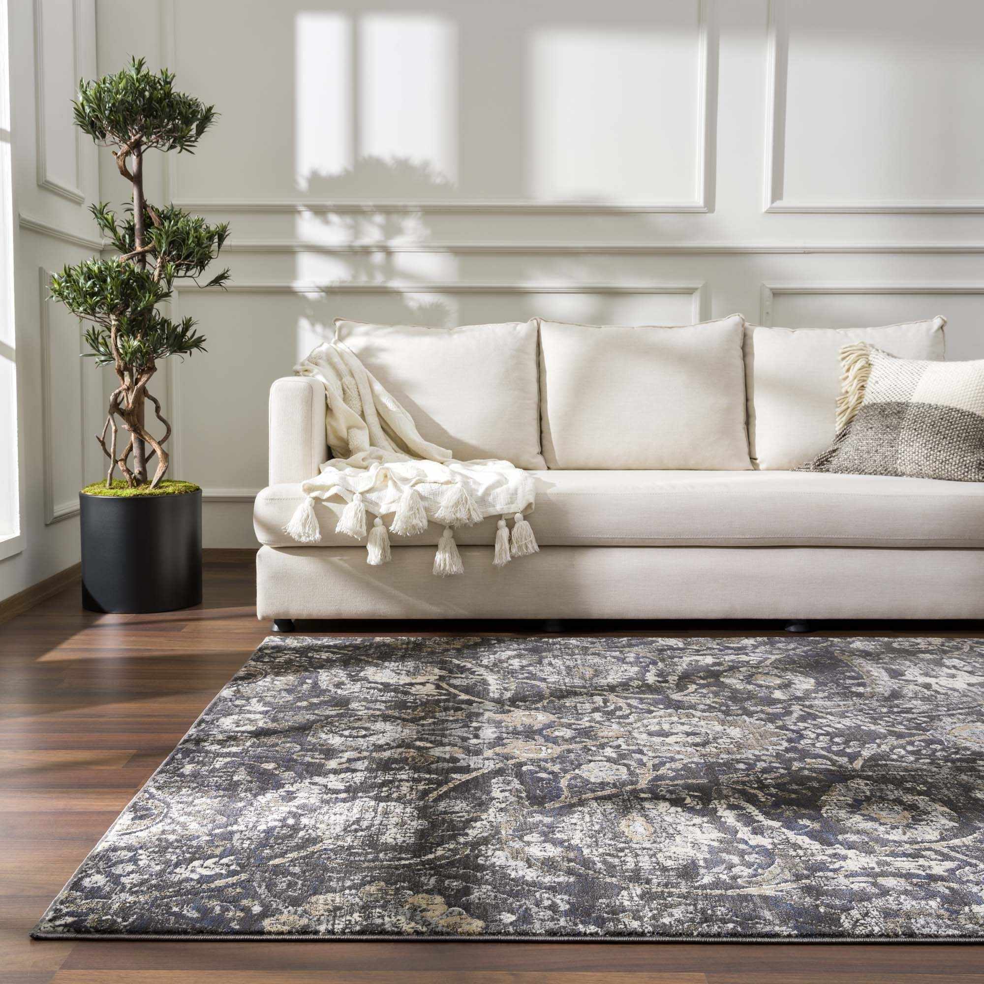 Vintage Style charcoal, Beige and Ivory Traditional oriental Oushak rug - Image 11