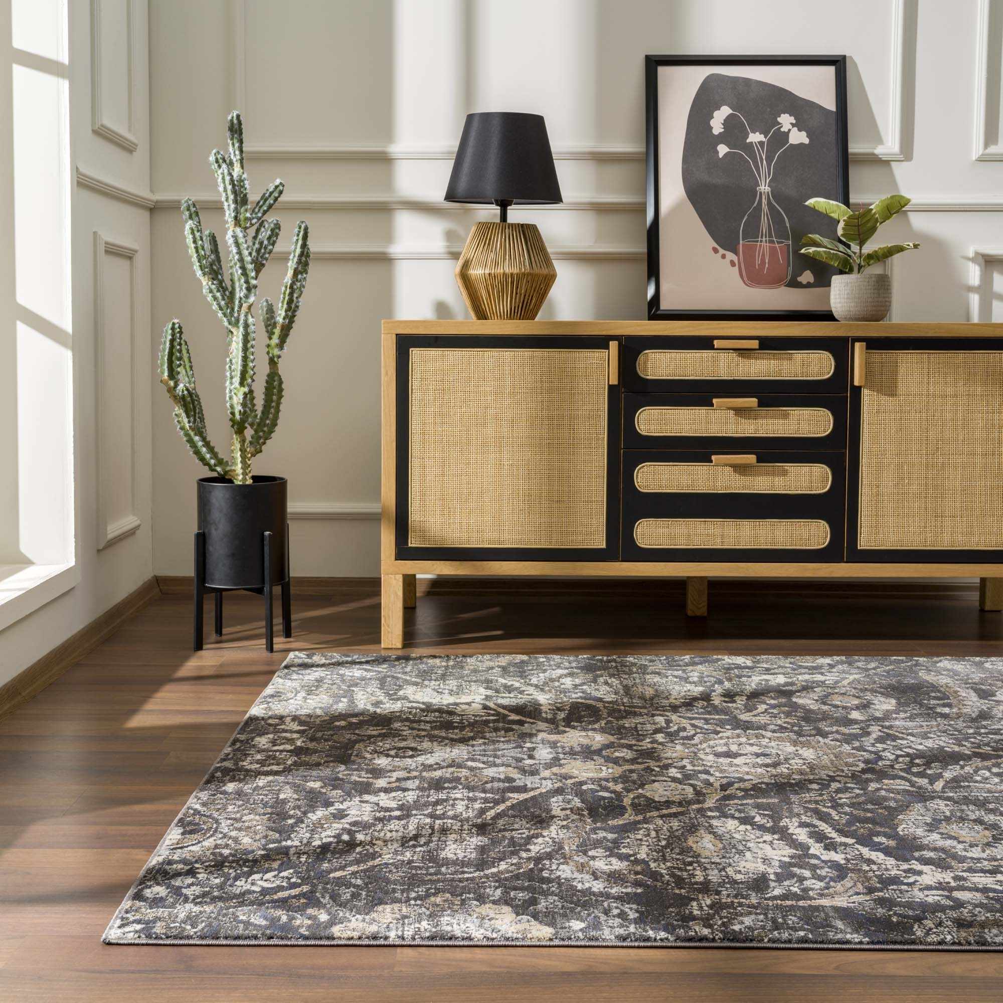 Vintage Style charcoal, Beige and Ivory Traditional oriental Oushak rug - Image 12