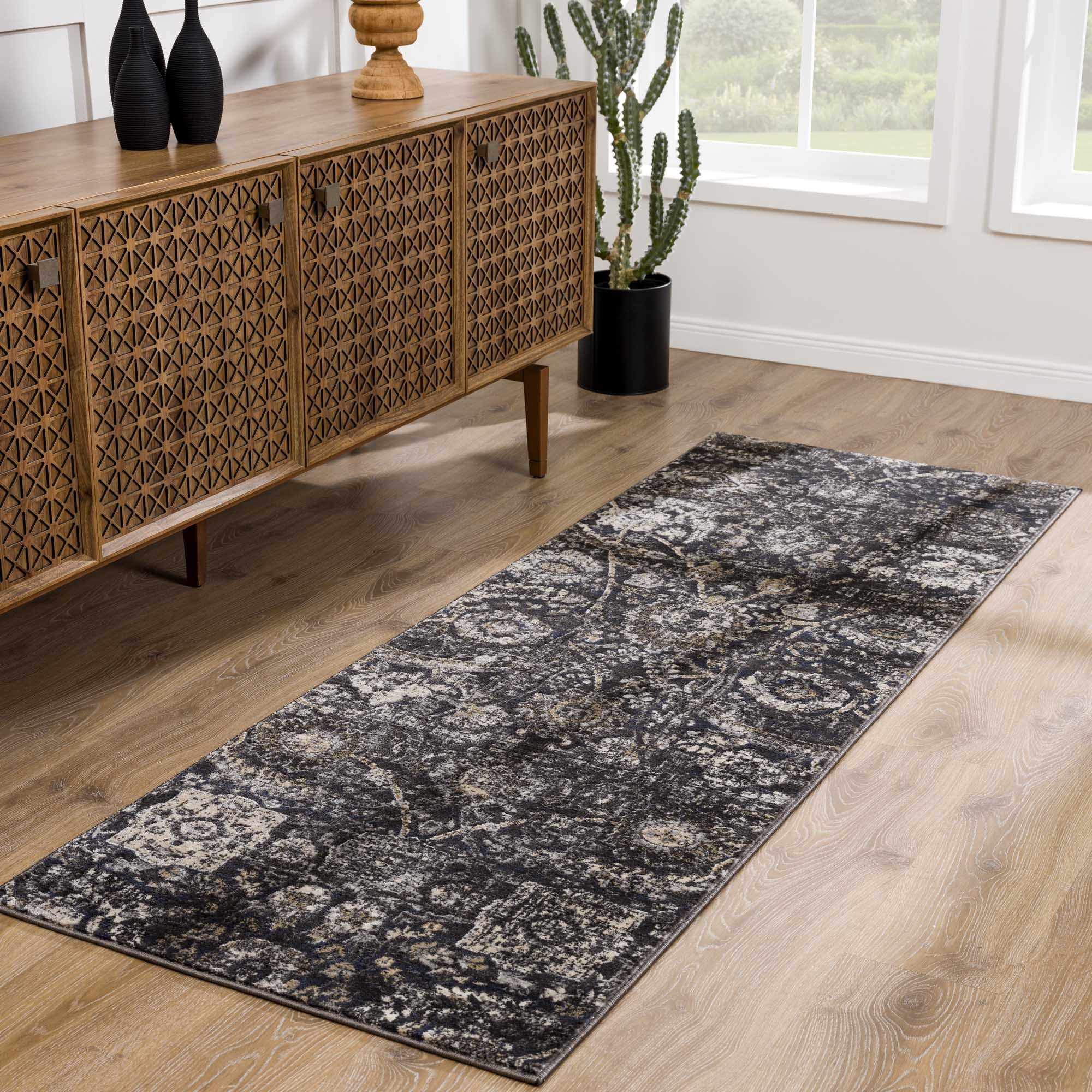 Vintage Style charcoal, Beige and Ivory Traditional oriental Oushak rug - Image 13