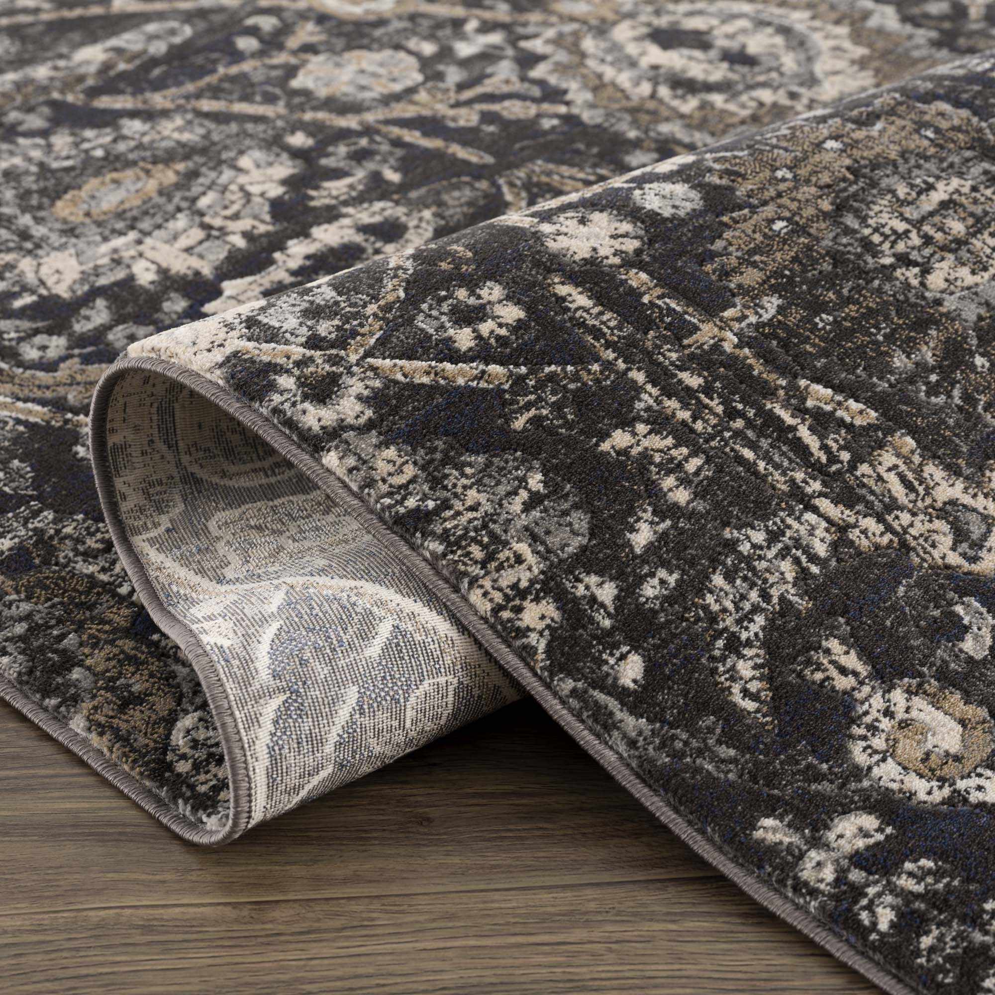 Vintage Style charcoal, Beige and Ivory Traditional oriental Oushak rug - Image 5