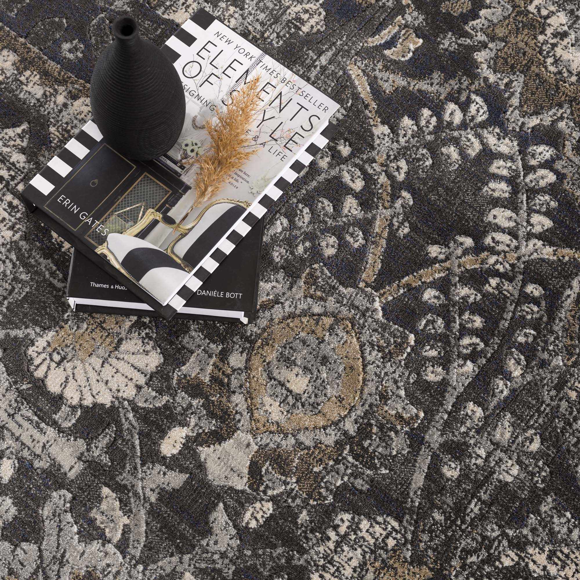 Vintage Style charcoal, Beige and Ivory Traditional oriental Oushak rug - Image 9