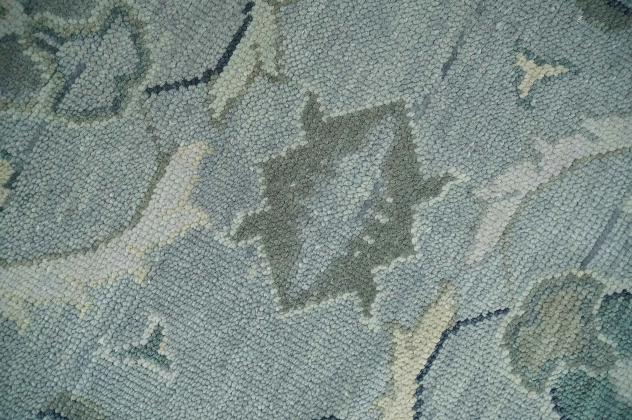 Antique Style Custom Made Charcoal, Silver and Green Hand Knotted Oriental Oushak Wool Area Rug - Image 4